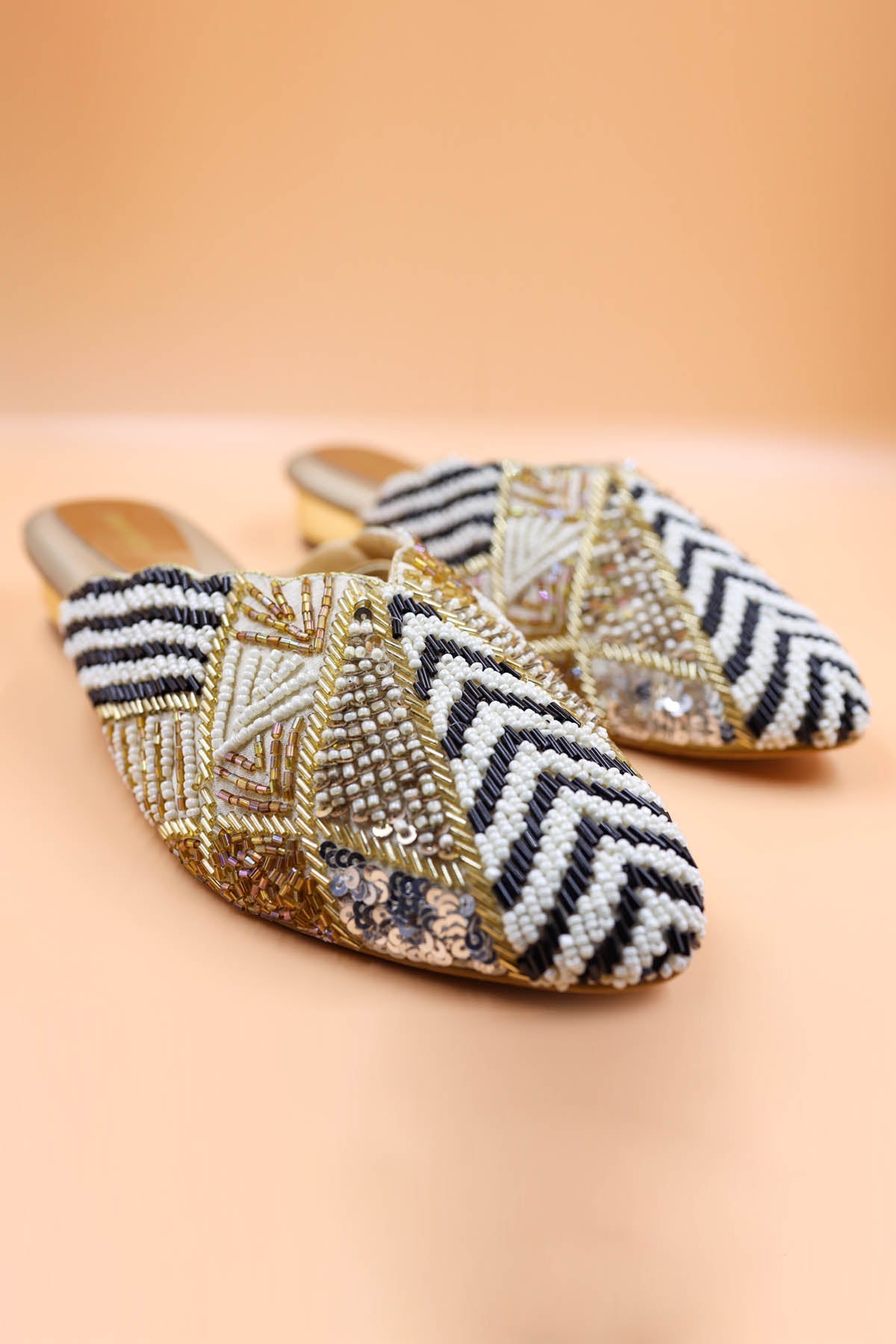 Foot Fuel Gold Bead Thread Work Mules for accessories online at ScrollnShops