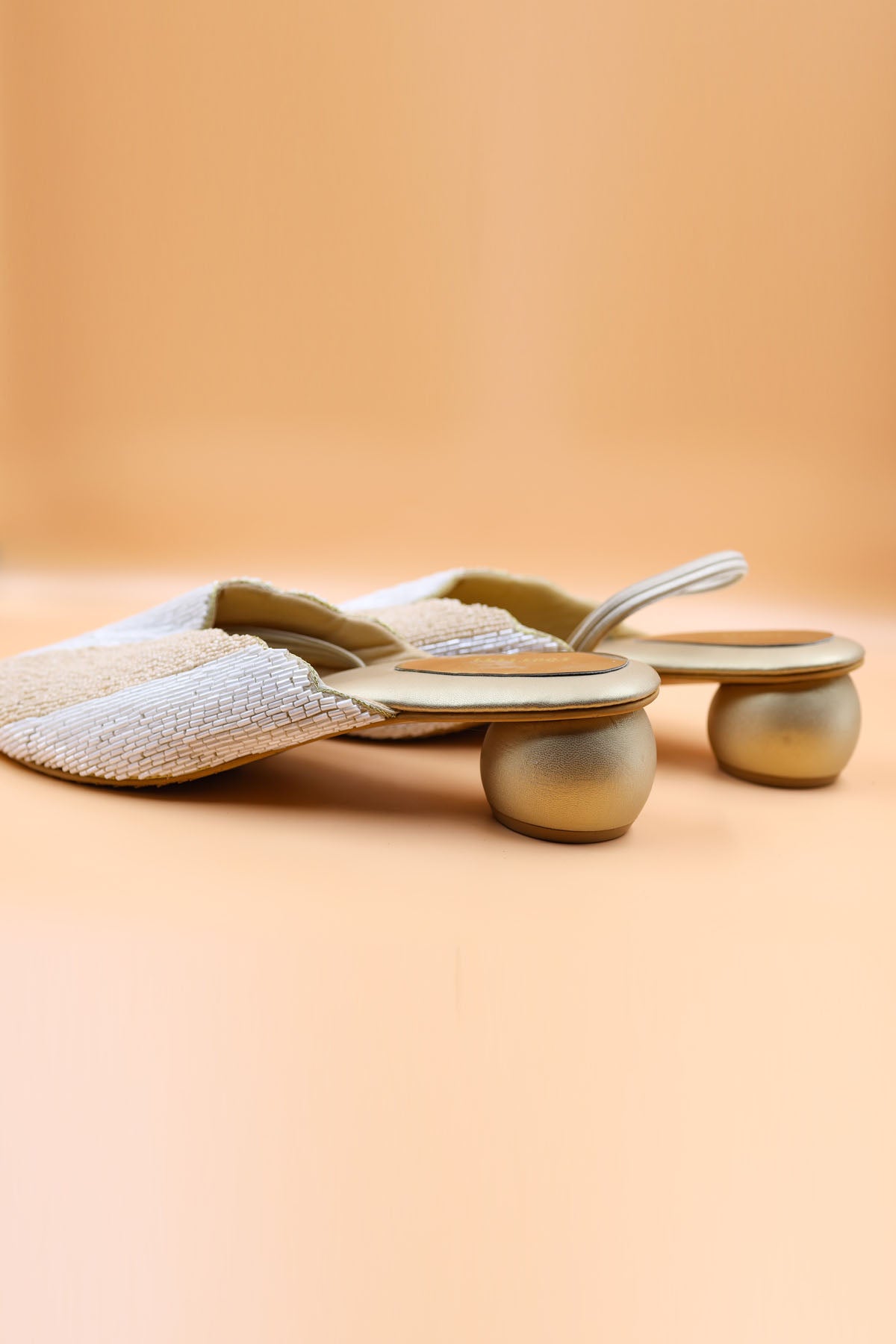 Gold Bead Zardozi Heel Mules