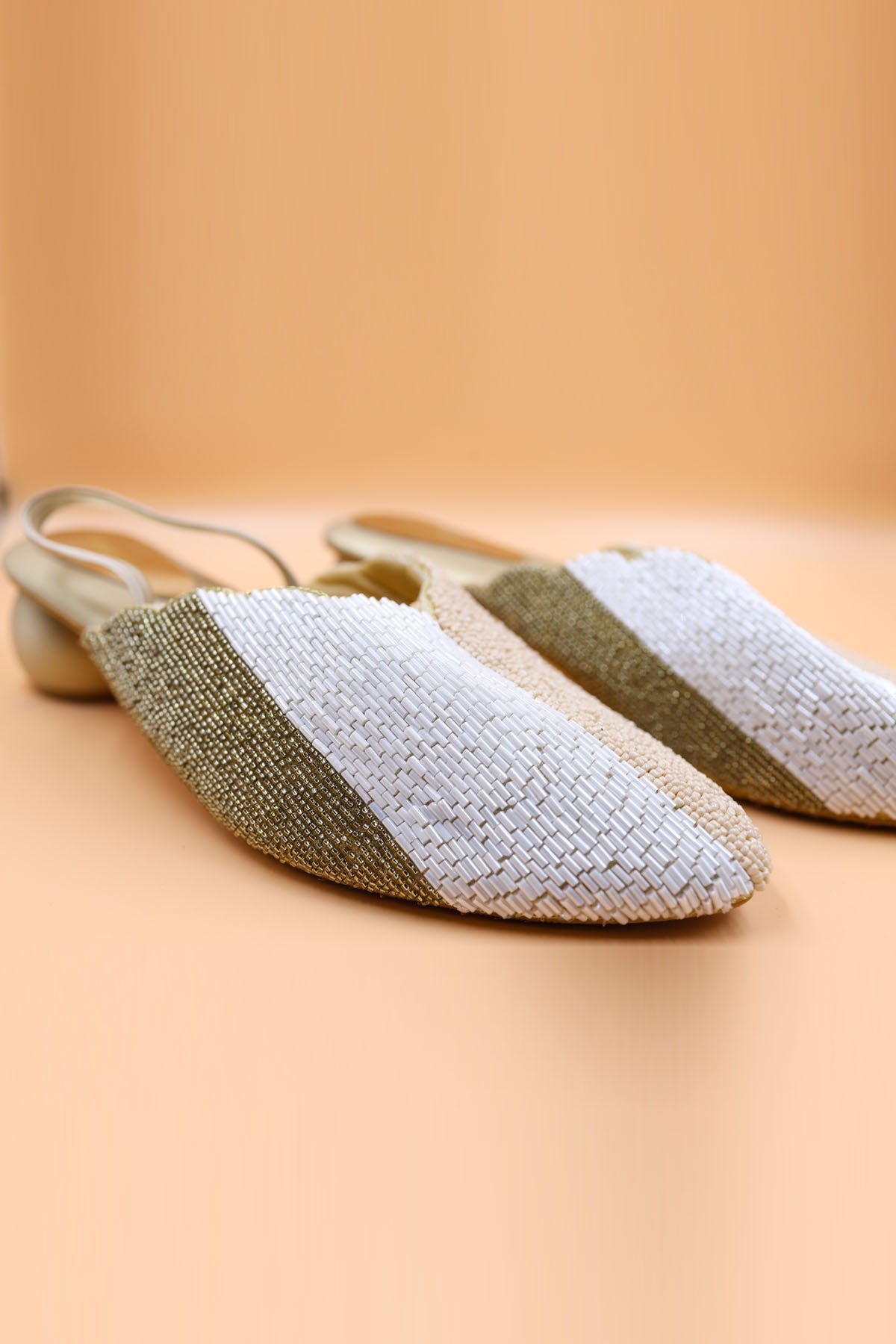 Gold Bead Zardozi Heel Mules