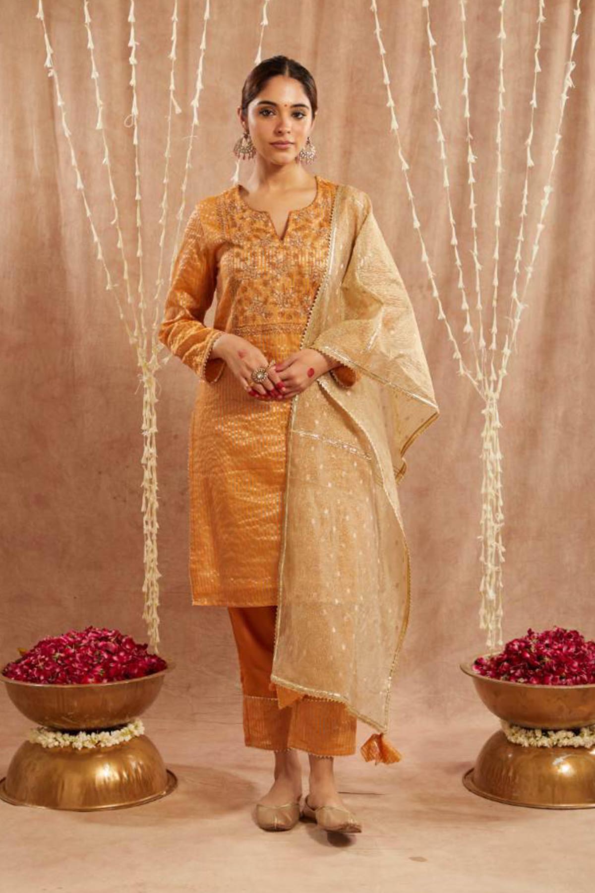 Buy Gold Beads Embellished Dupatta by Nero for women online at ScrollnShops