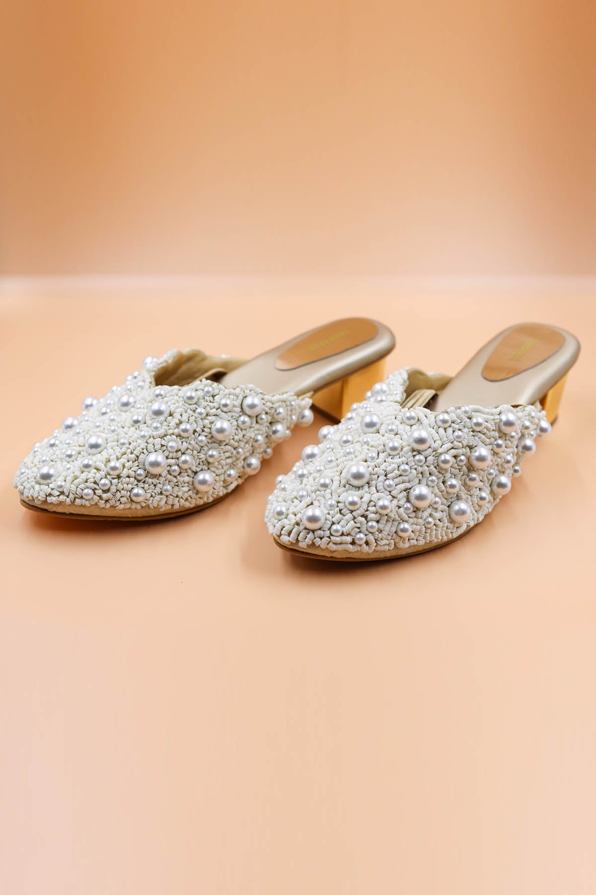 Foot Fuel Gold Beads Embellished Mules for accessories online at ScrollnShops