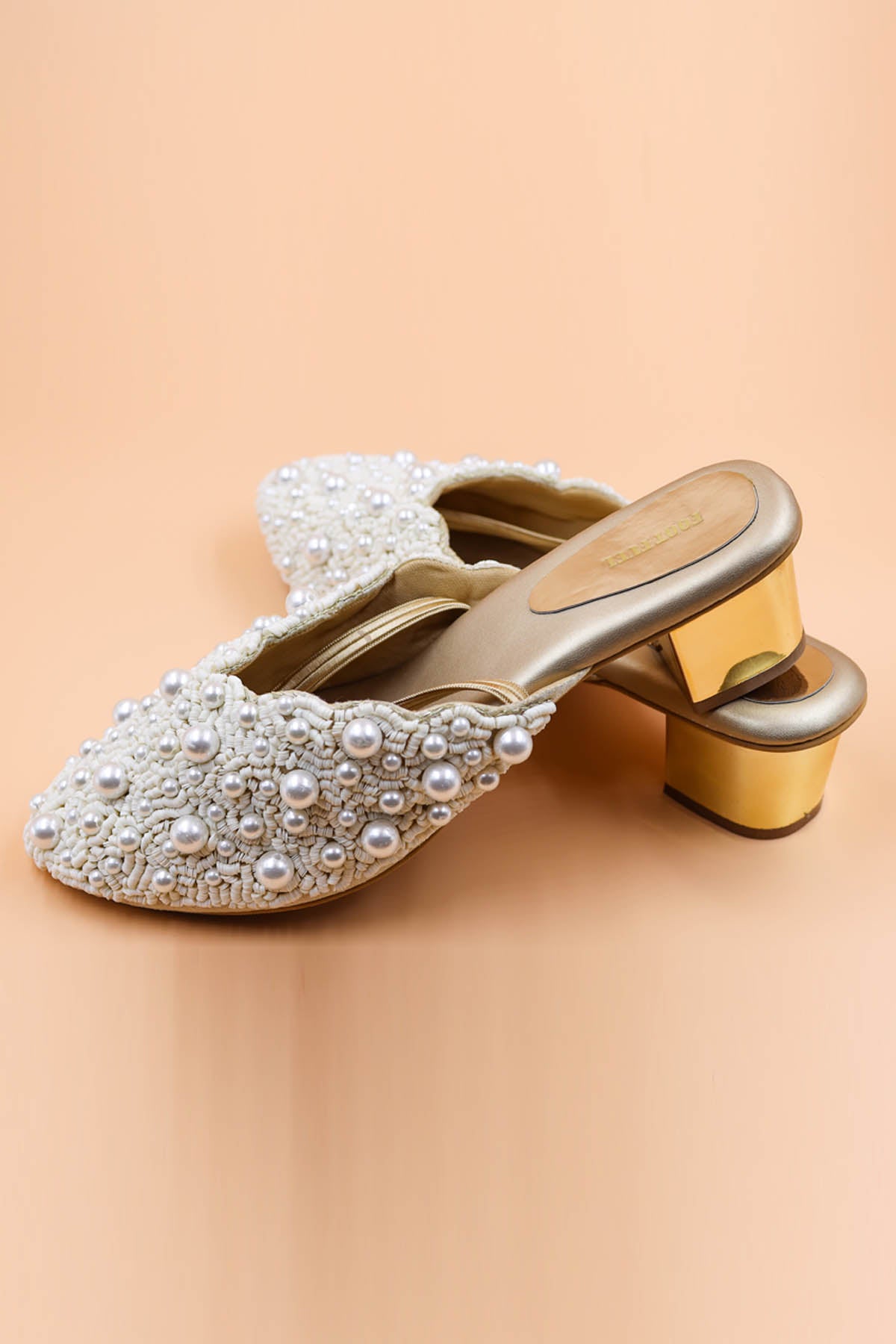 Gold Beads Embellished Mules