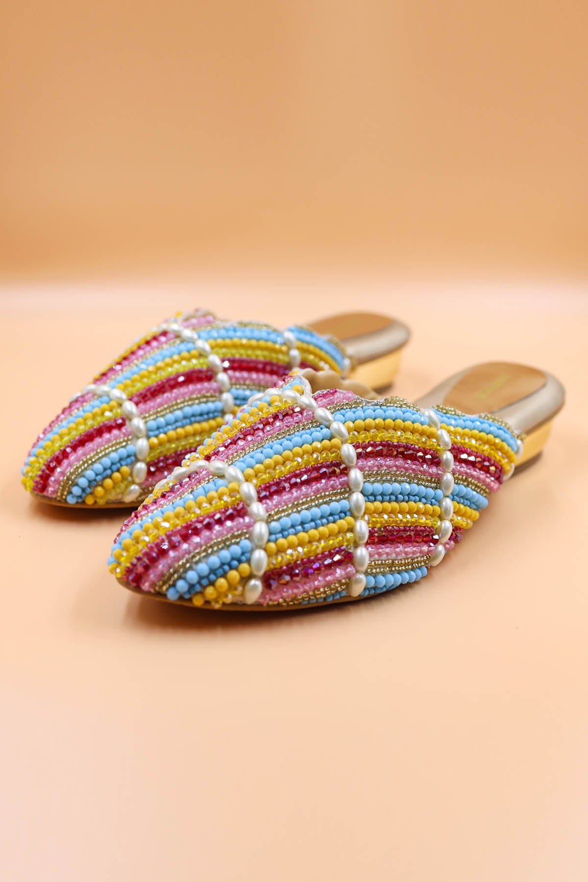 Foot Fuel Gold Beads Embroidered Mules for accessories online at ScrollnShops