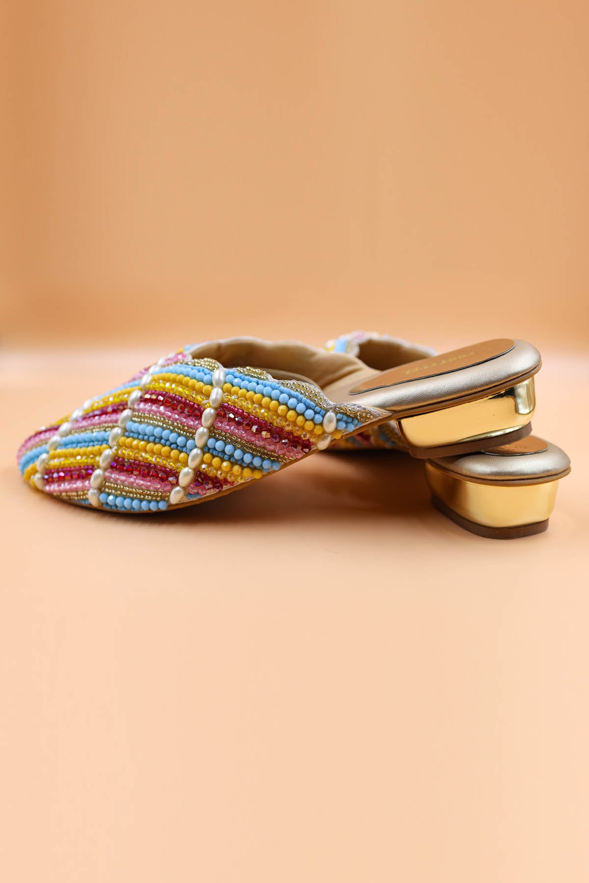 Gold Beads Embroidered Mules