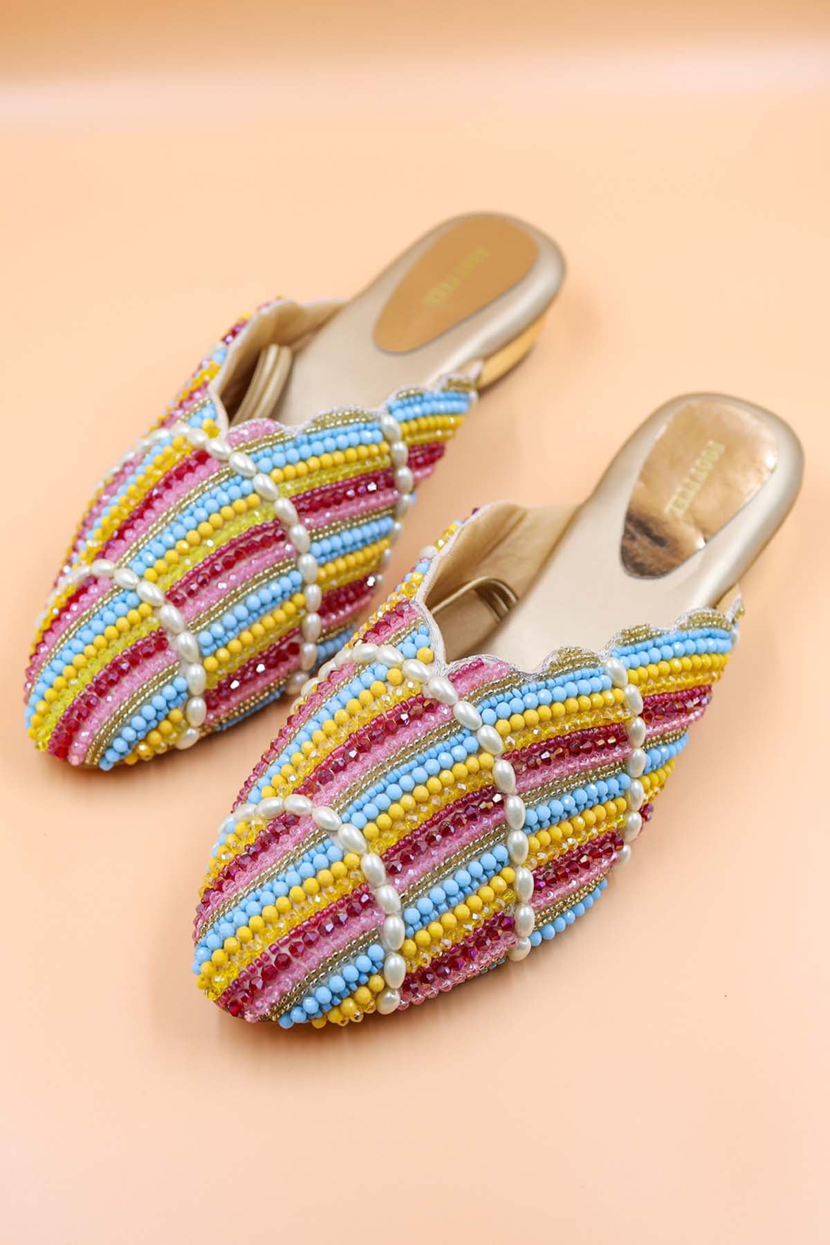 Buy Gold Beads Embroidered Mules Online