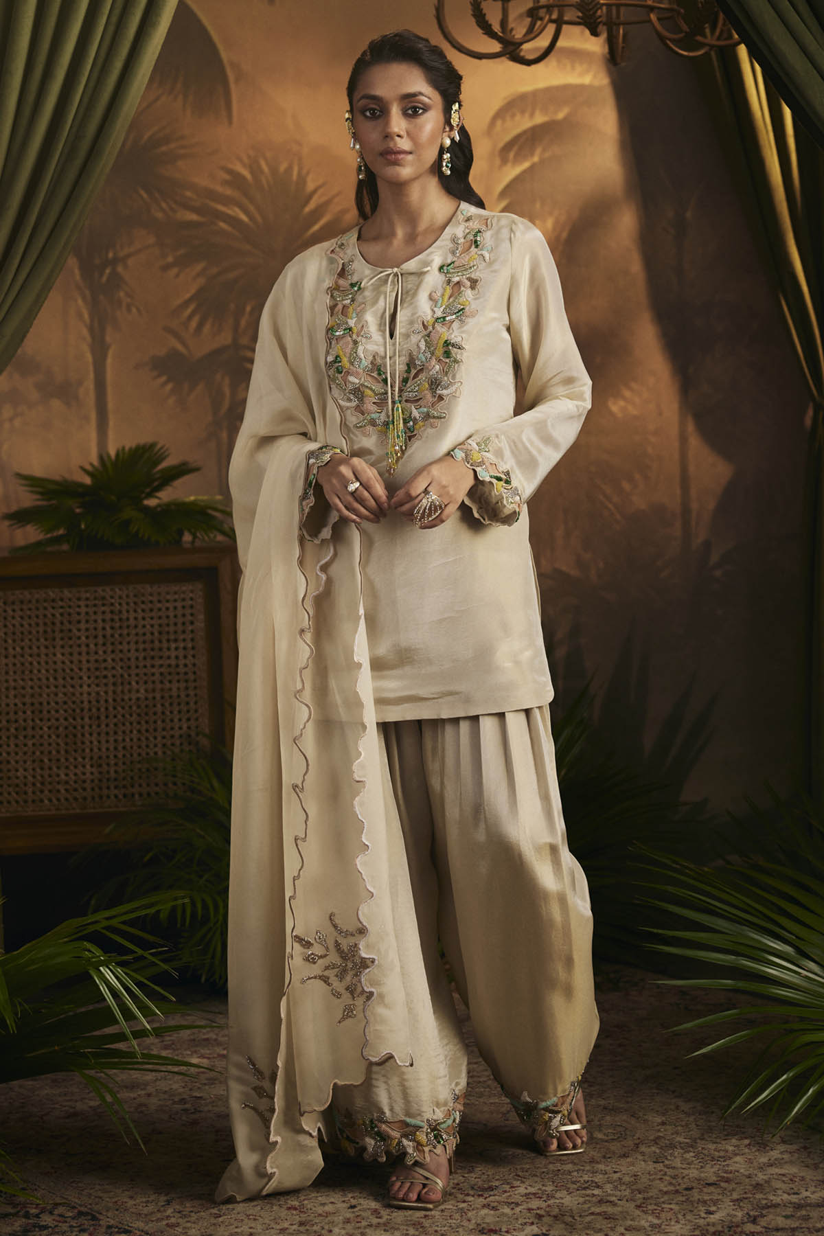 Buy Designer Gold Beads Embroidered Tunic Set Online