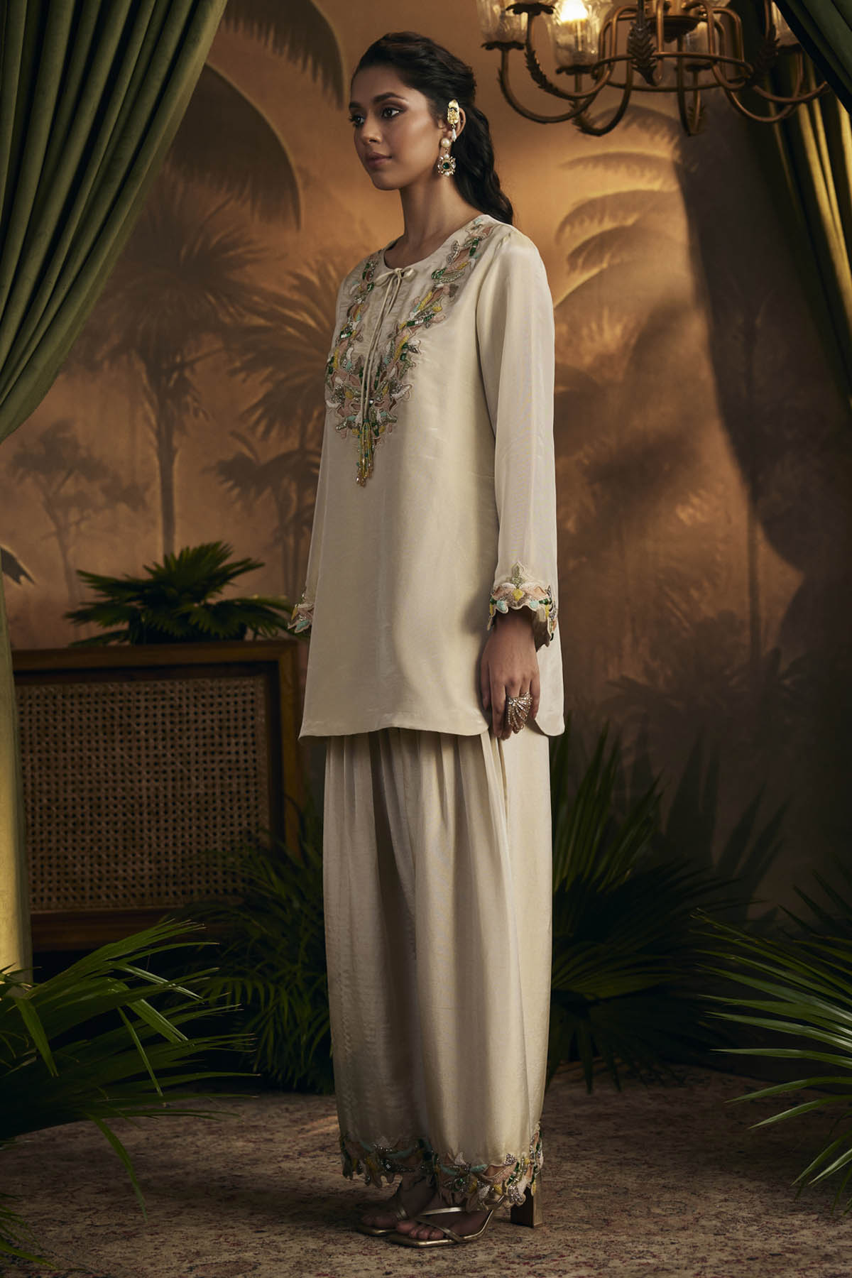 Gold Beads Embroidered Tunic Set