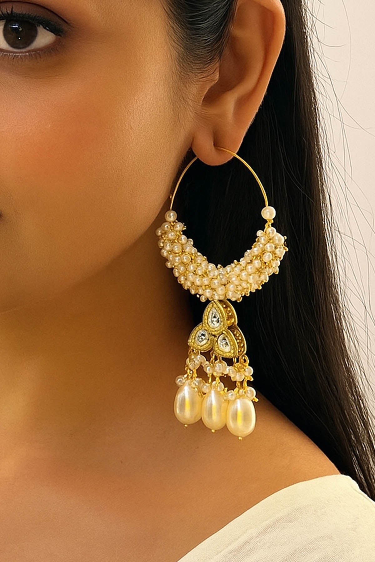 Buy Gold Beads Kundan Hoop Earrings for women by beauty spot jewellery online available at scrollnshops