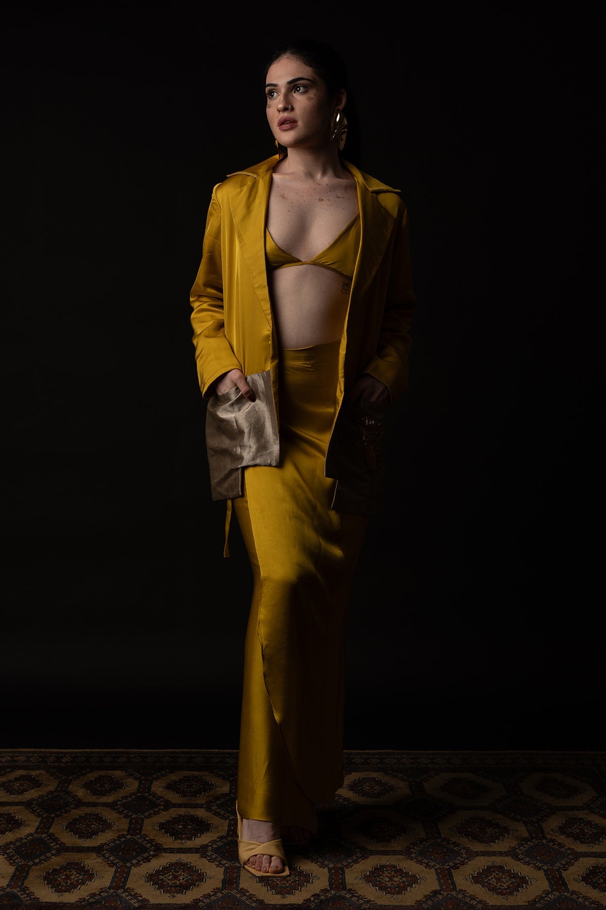 Buy Gold Bird Embroidered Skirt Set by Krishnamani for Women online at ScrollnShops