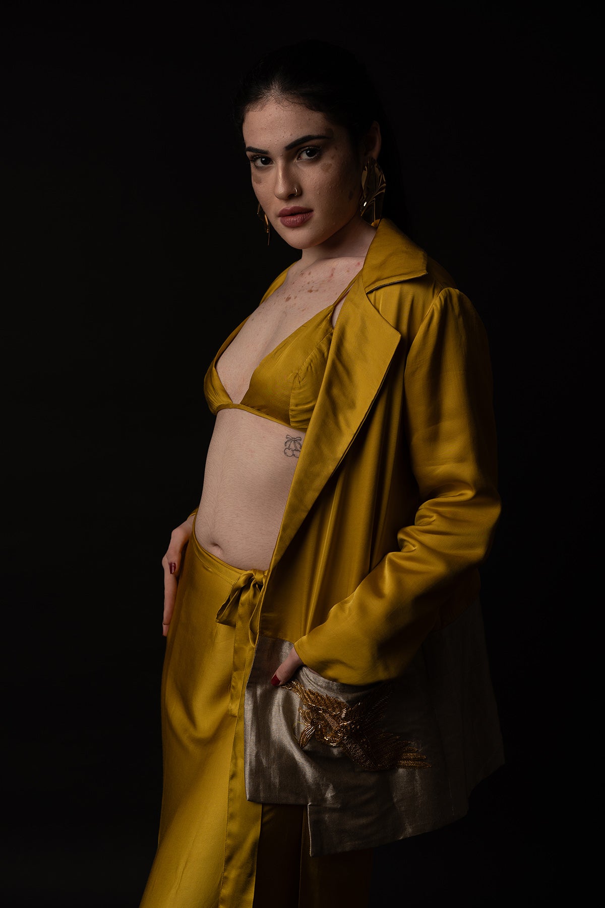 Gold Bird Embroidered Skirt Set