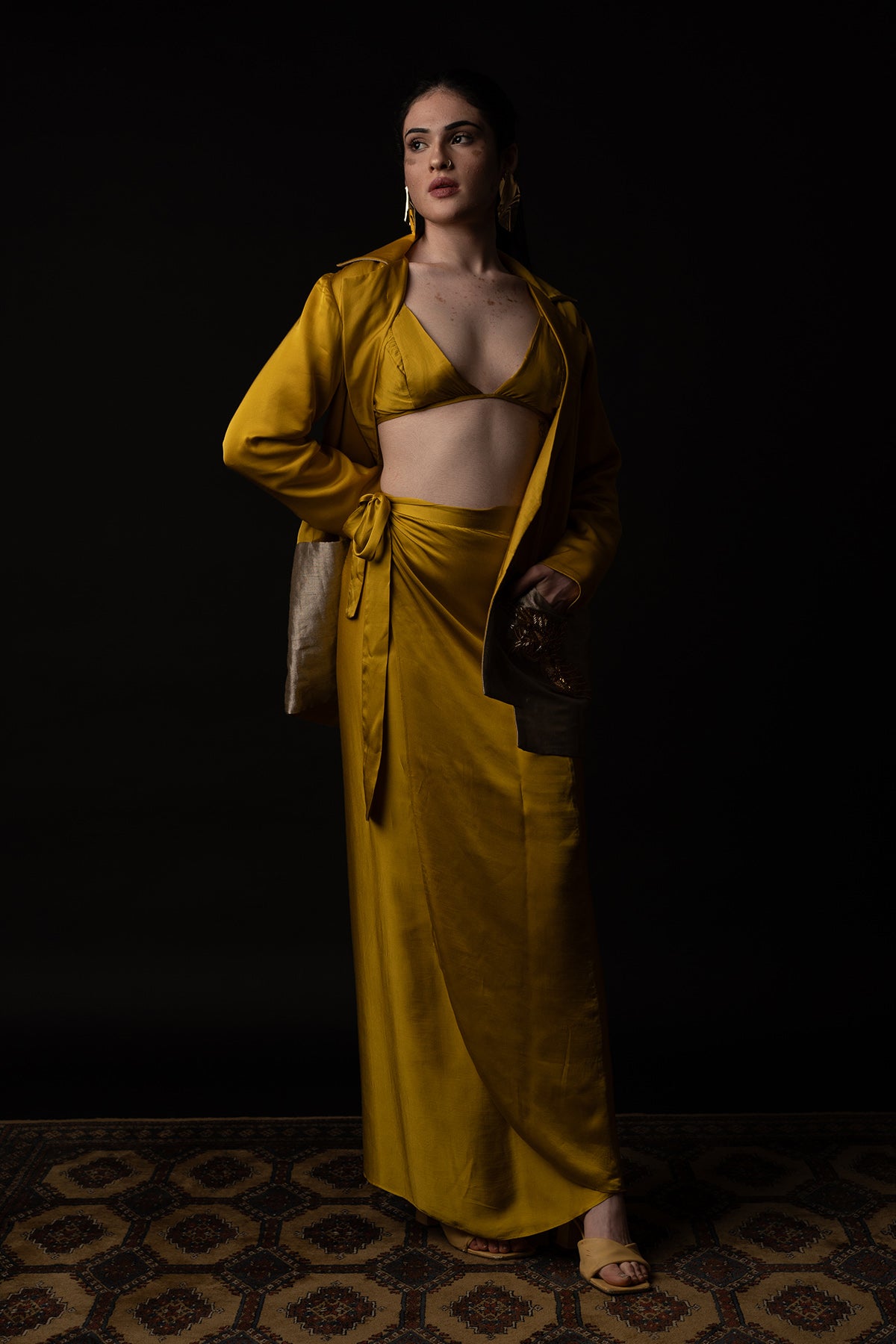 Gold Bird Embroidered Skirt Set