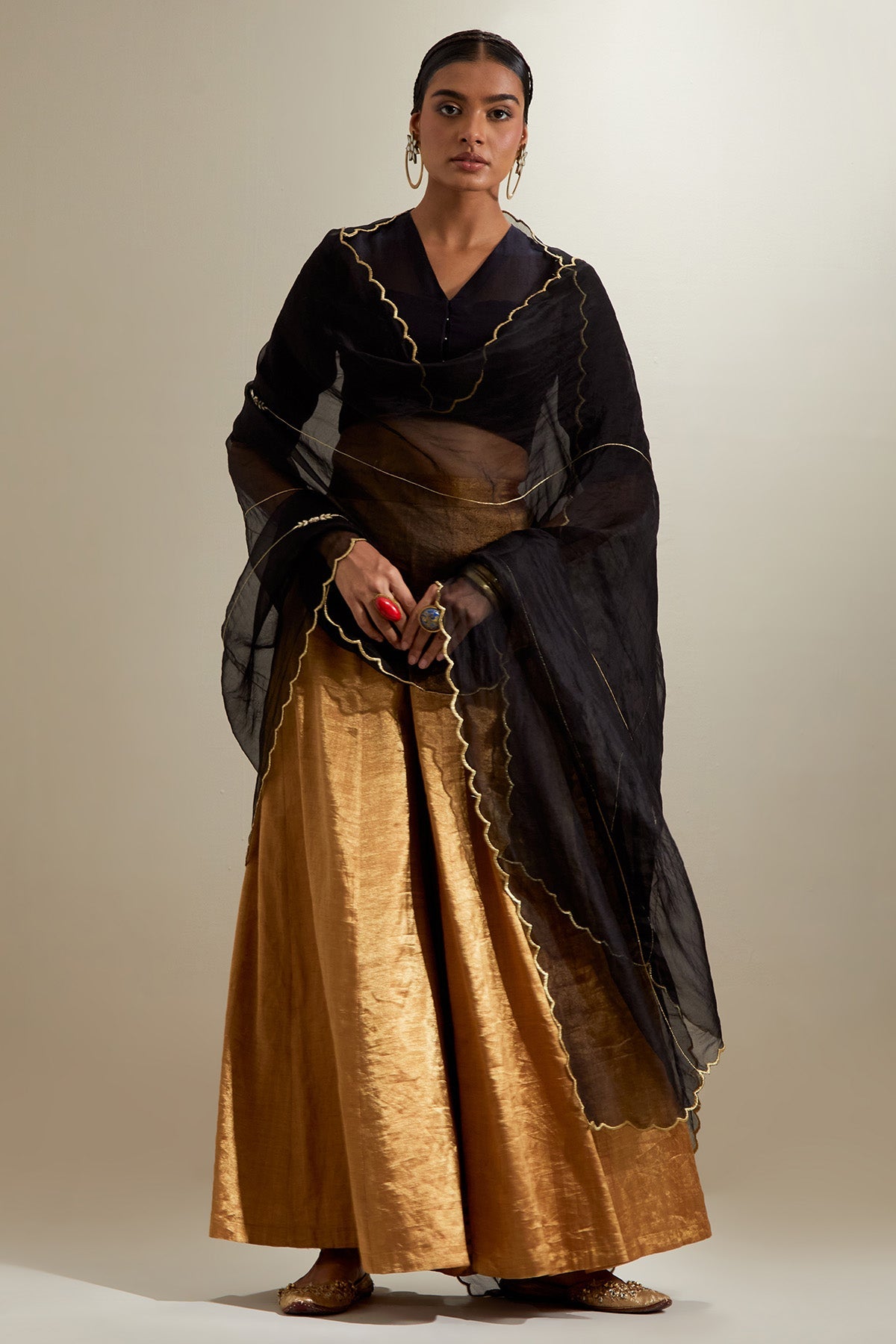 Buy Gold & Black Zari Indo-Western for women by Vinusto online available at scrollnshops