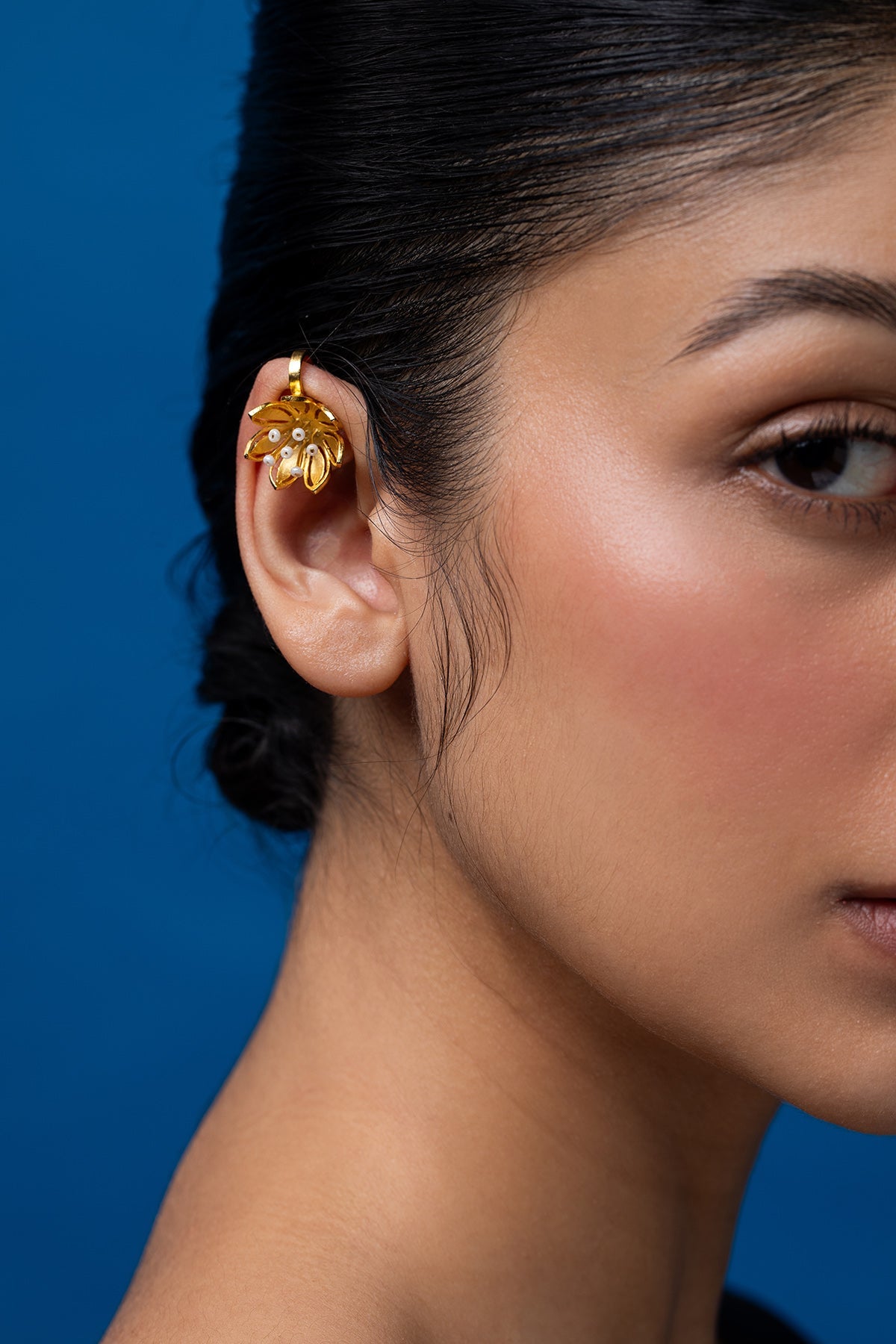 Buy Gold Brass Flower Pearl Earring for women by Ethnic Andaz online available at scrollnshops