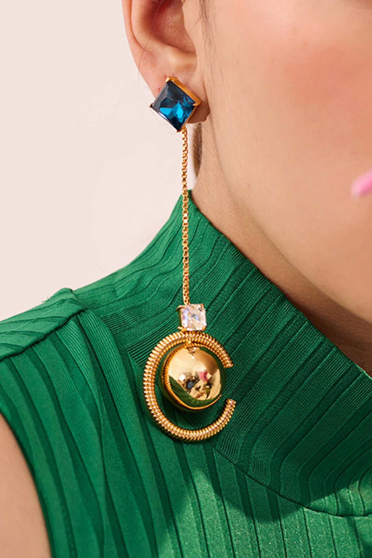 Gold Brass Gemstone Danglers