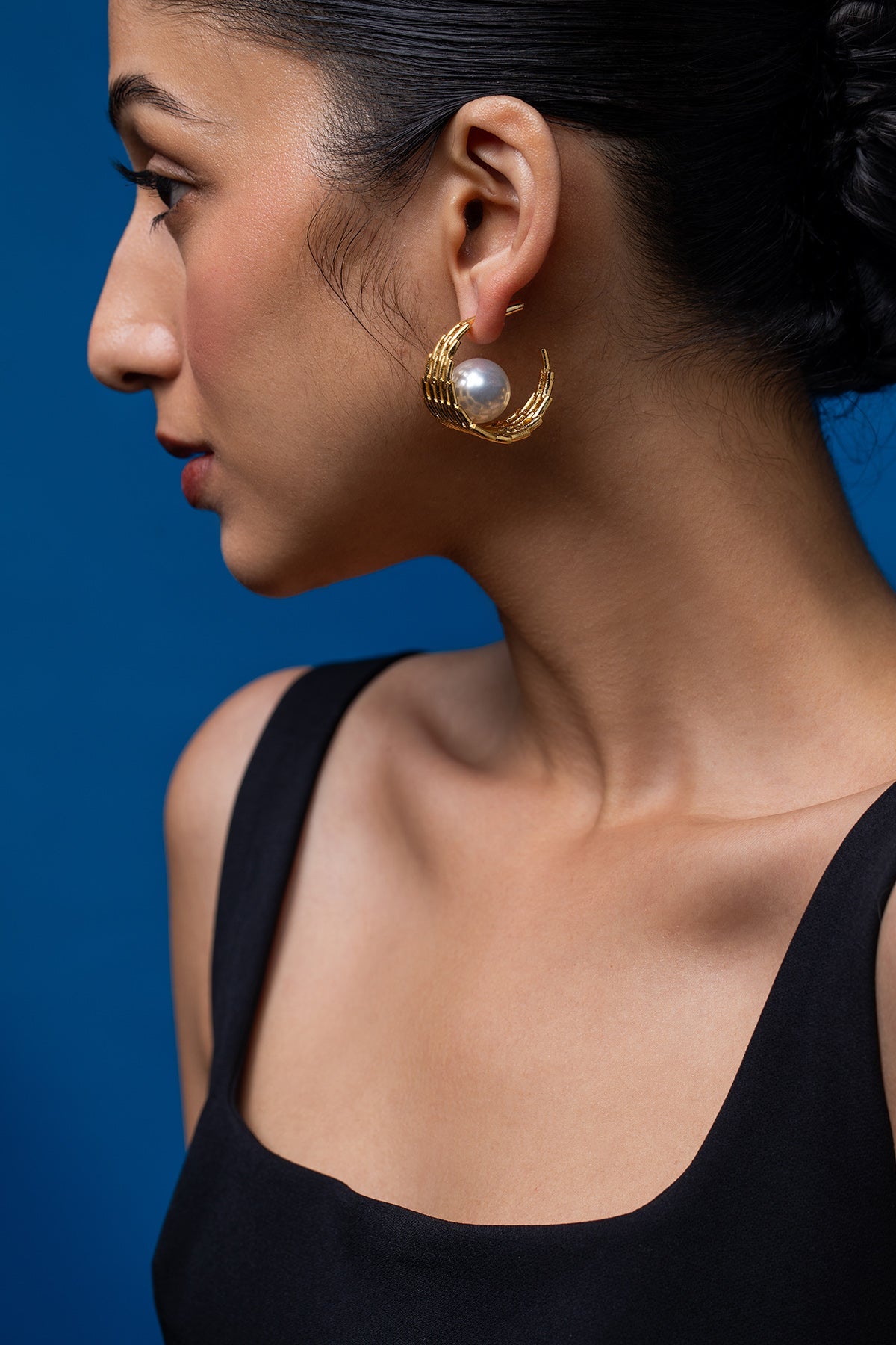 Buy Gold Brass Pearl Hoop Earring for women by Ethnic Andaz online available at scrollnshops
