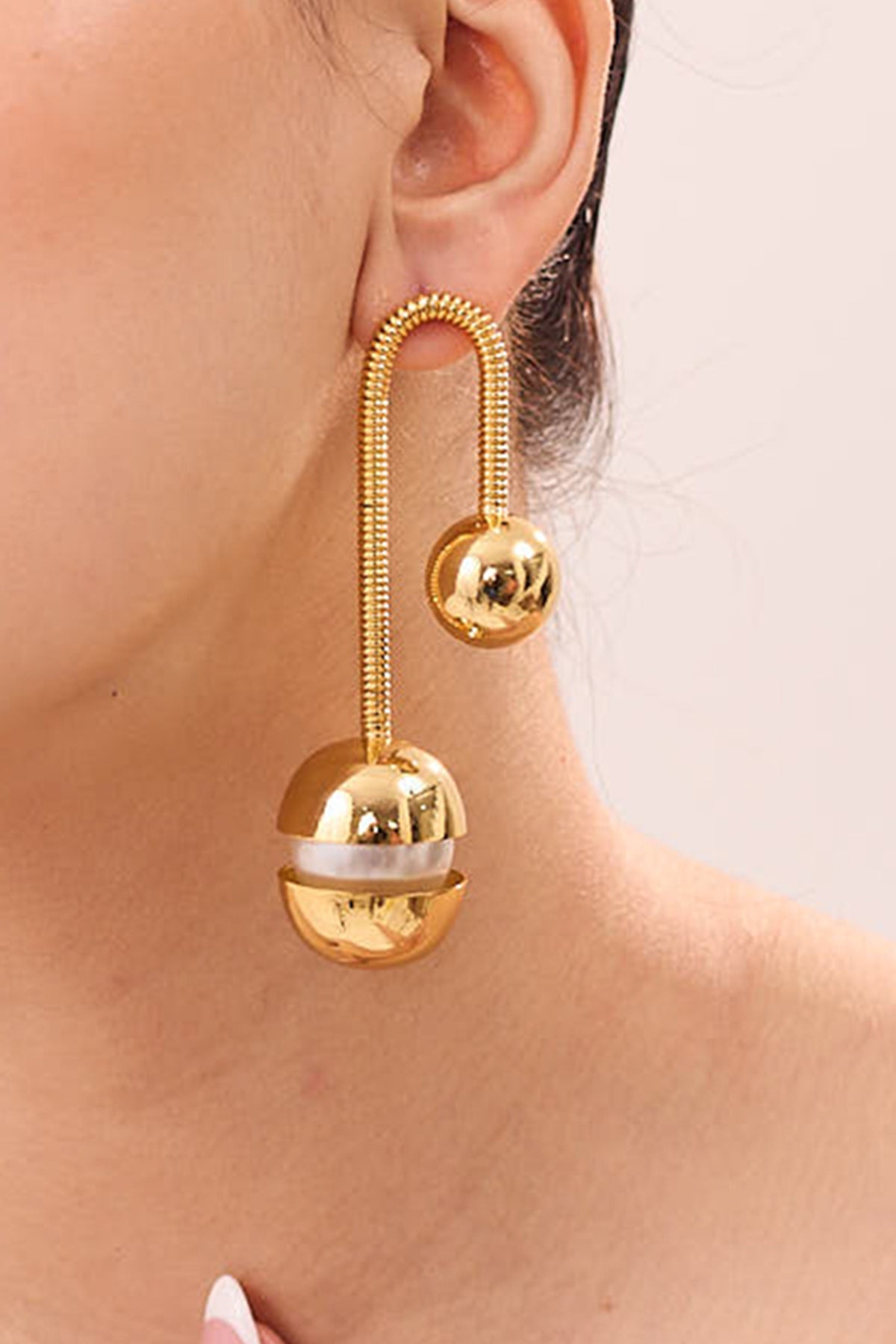 Buy Gold Brass Shell Pearls Danglers by Ruhheite for Women online at ScrollnShops