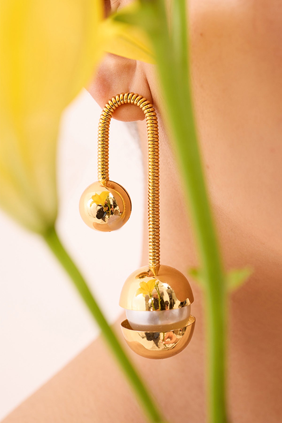 Gold Brass Shell Pearls Danglers