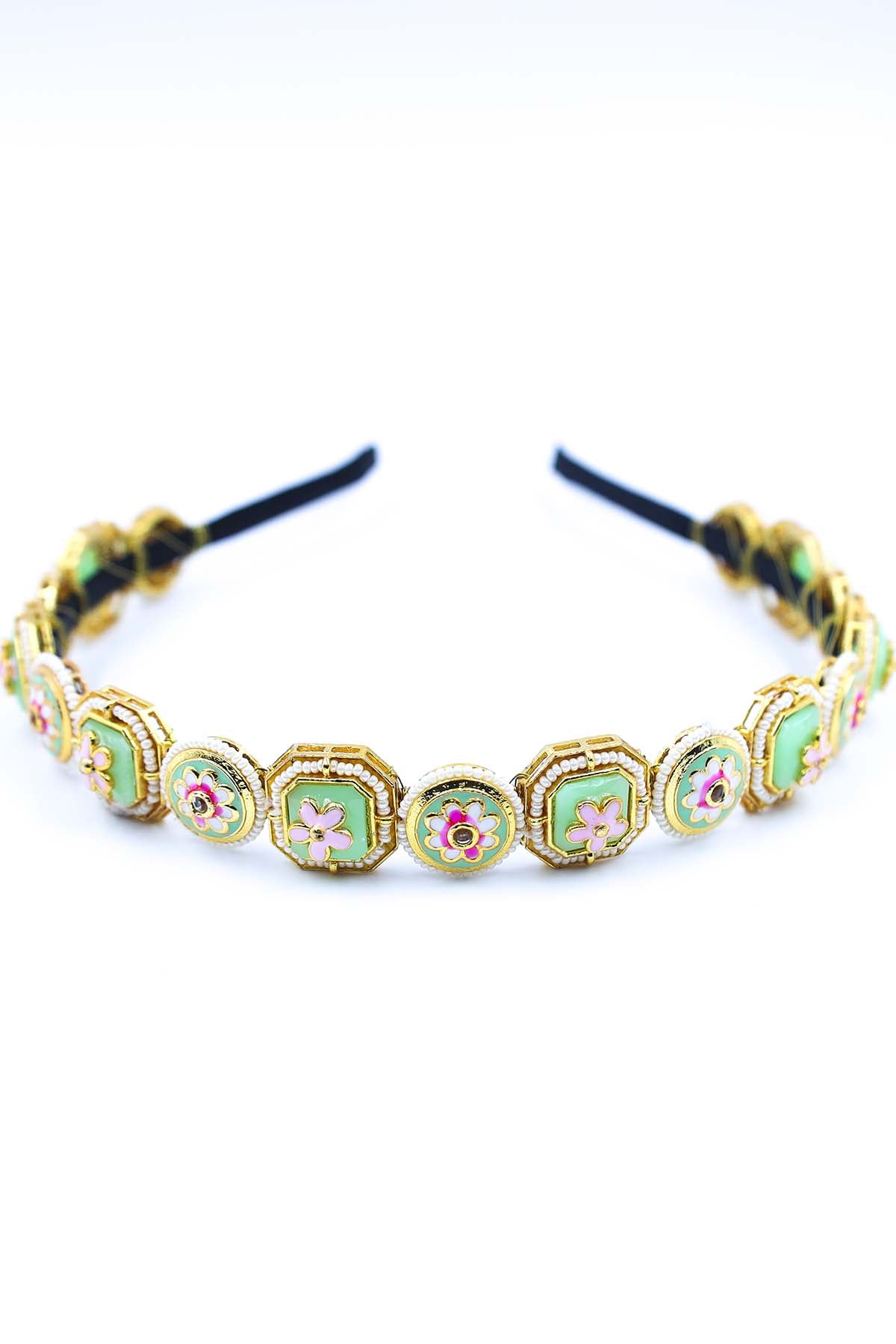 Gold Broach Carved Headband