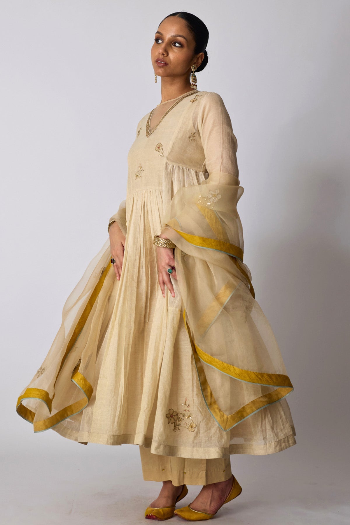 Buy Gold Chanderi & Kota Kurta Set for women by Rhua India online available at scrollnshops