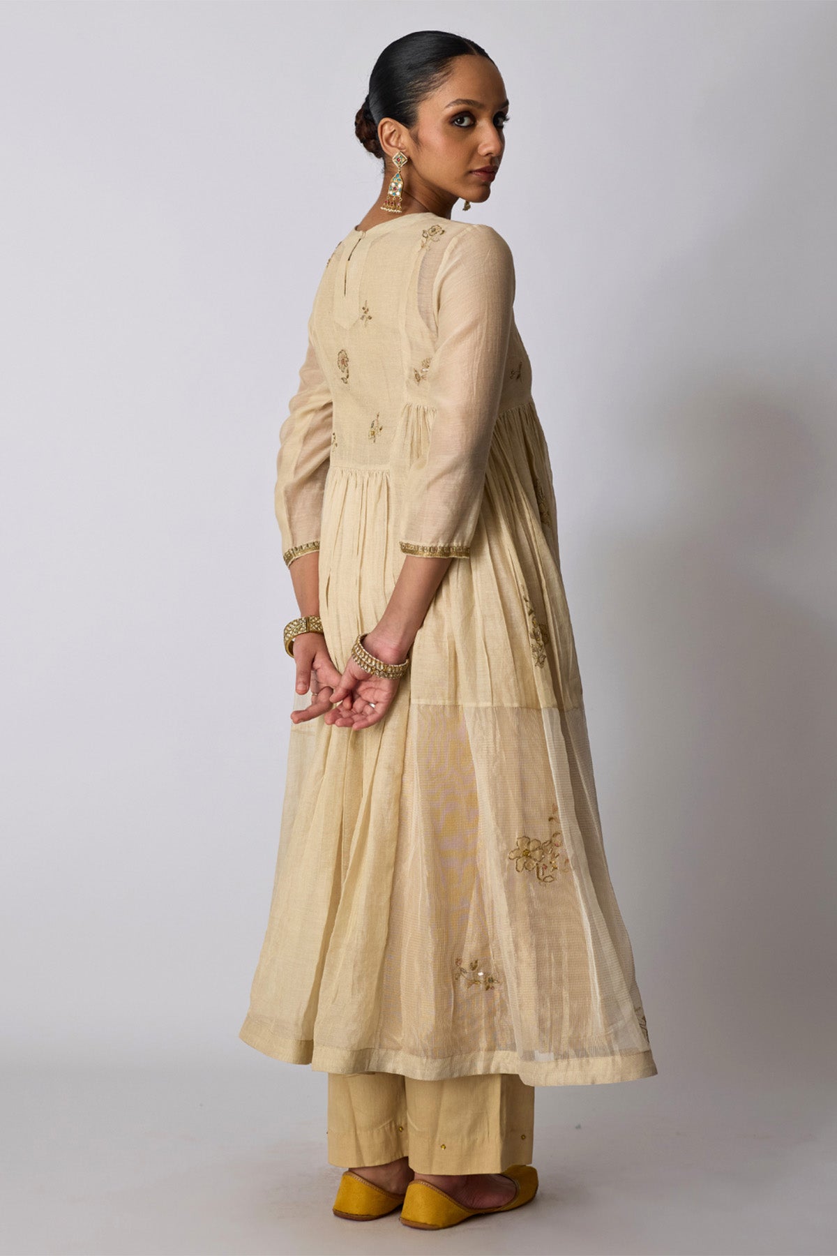 Gold Chanderi & Kota Kurta Set