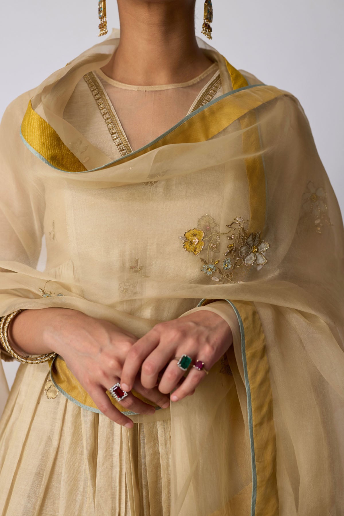 Gold Chanderi & Kota Kurta Set