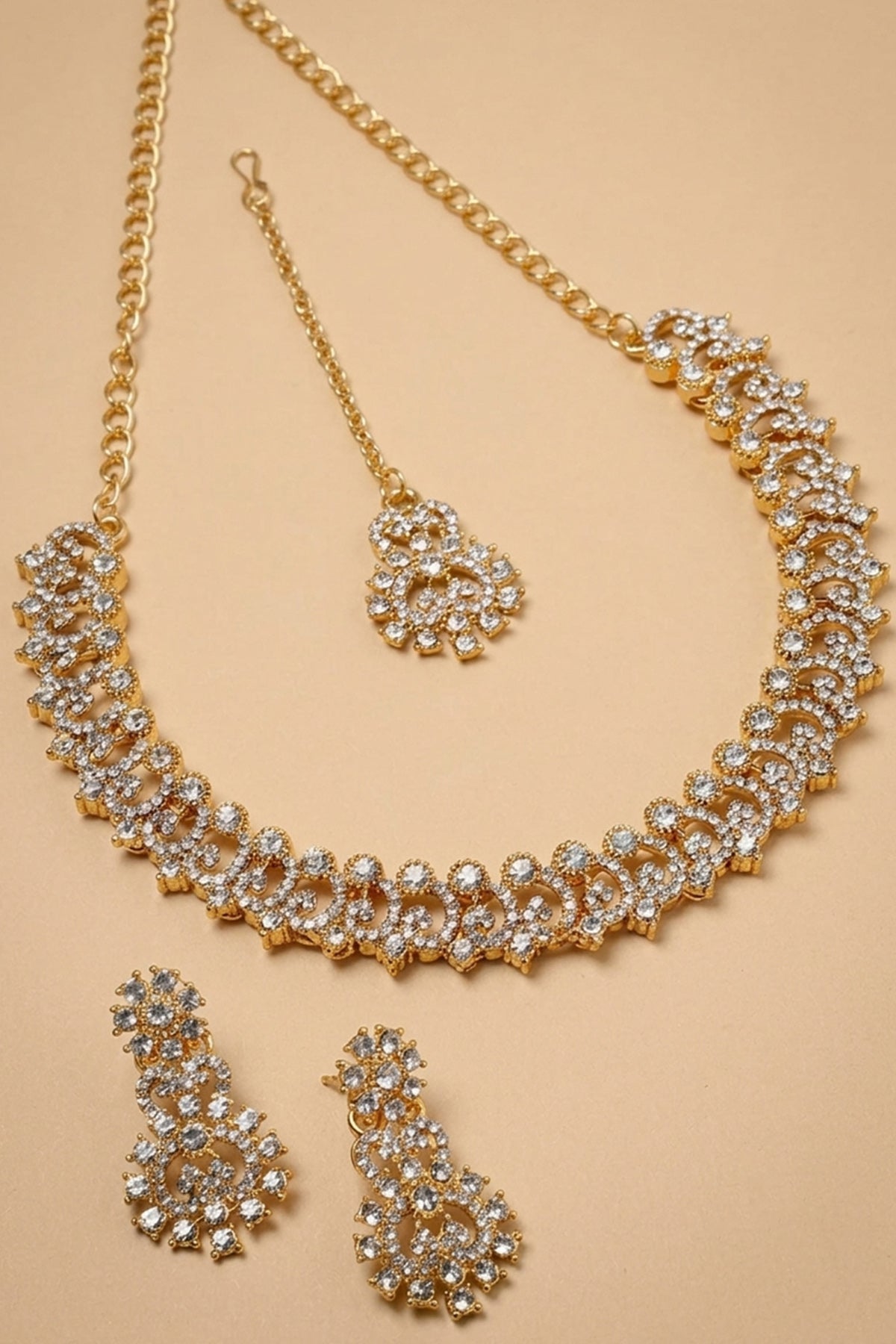 Gold Clear Stone Jewellery Set