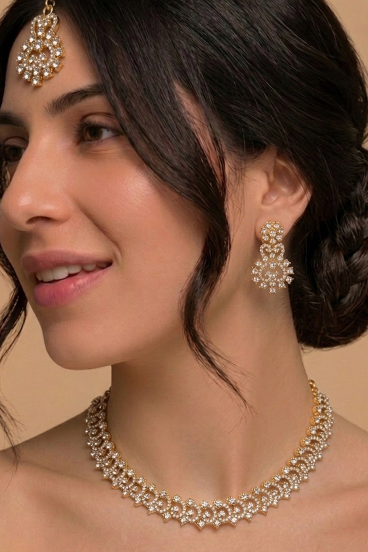 Buy Gold Clear Stone Jewellery Set for women by Inko & Co online available at scrollnshops