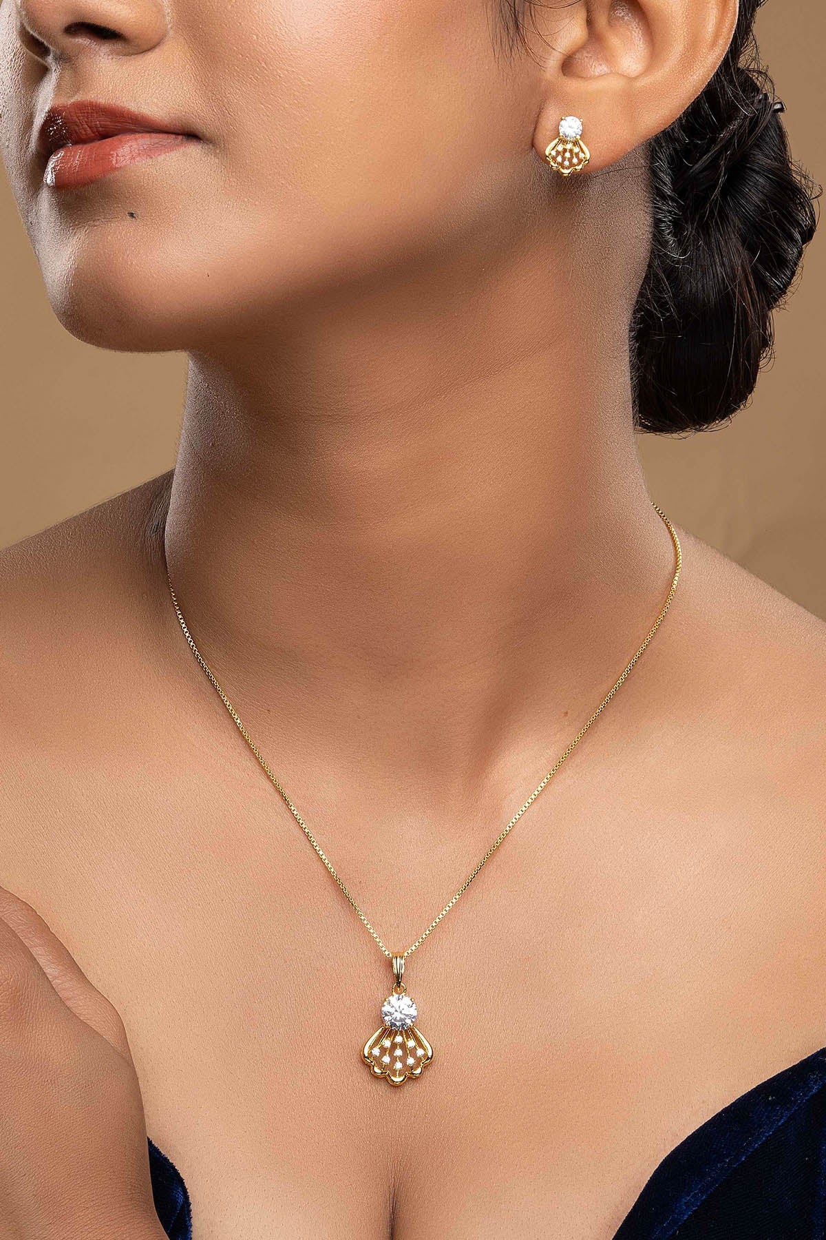 Buy Gold Crown Shaped Pendant Set for women by Sica online available at scrollnshops