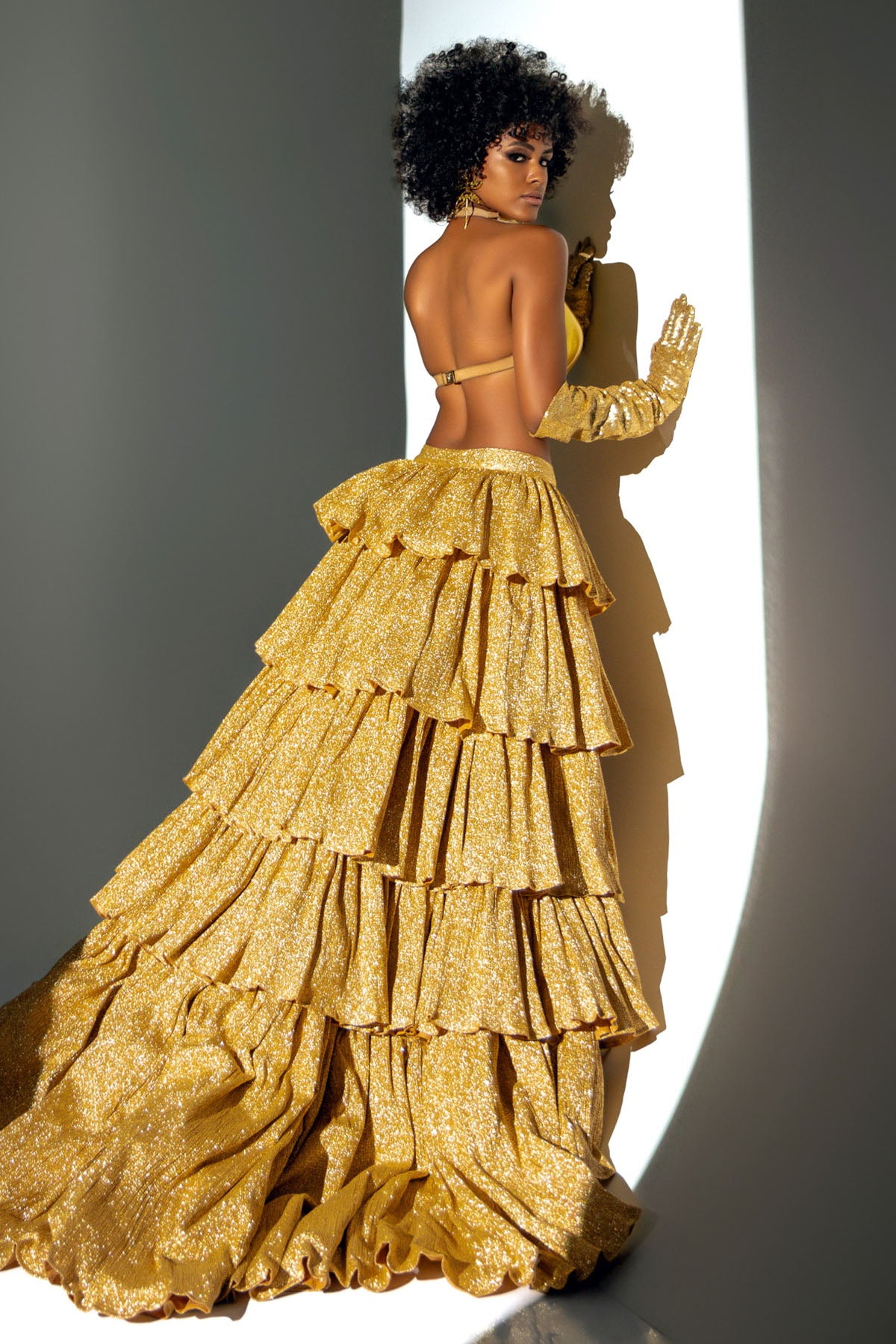 Gold Crushed Tissue Skirt Set