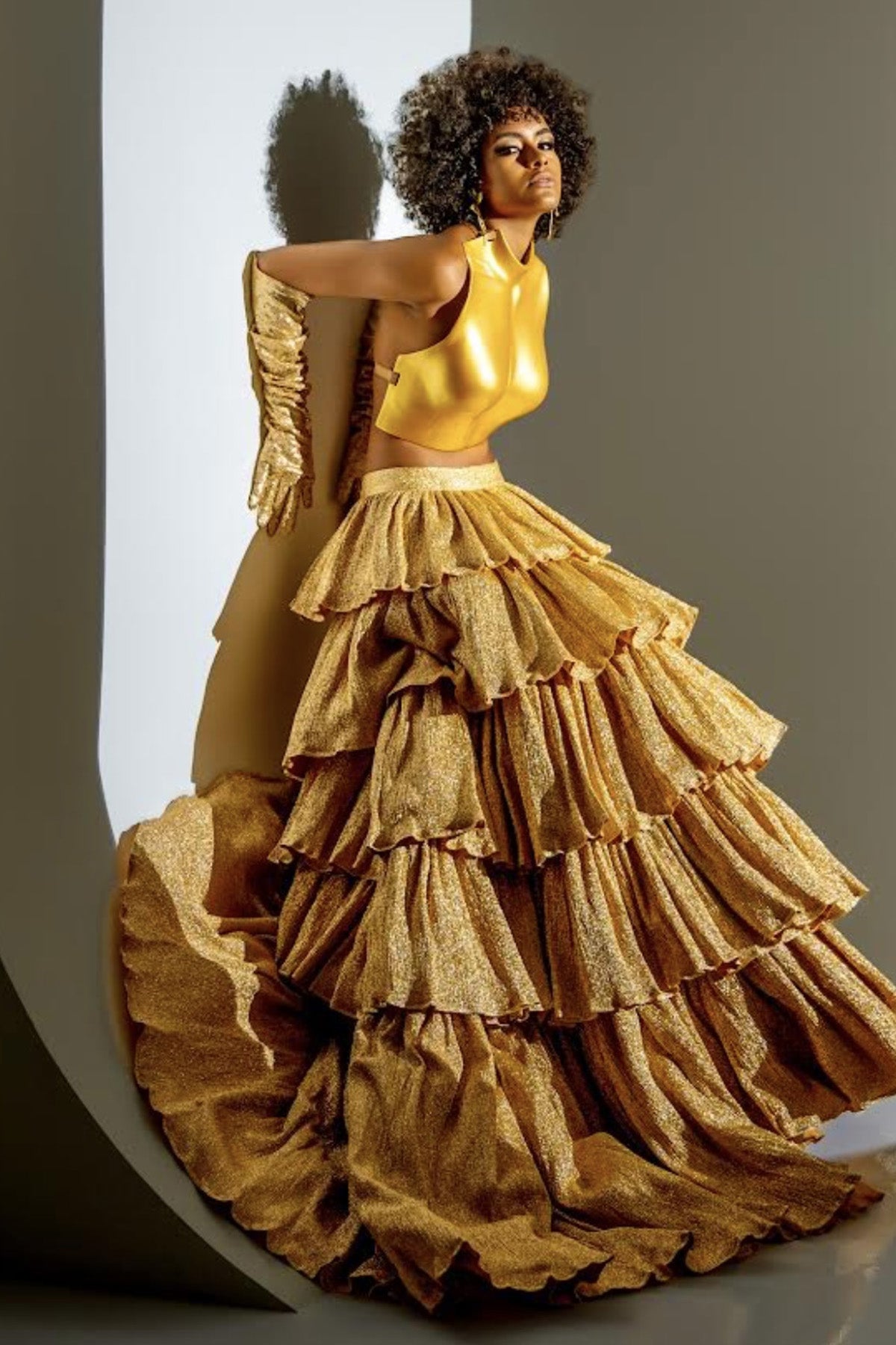 Gold Crushed Tissue Skirt Set