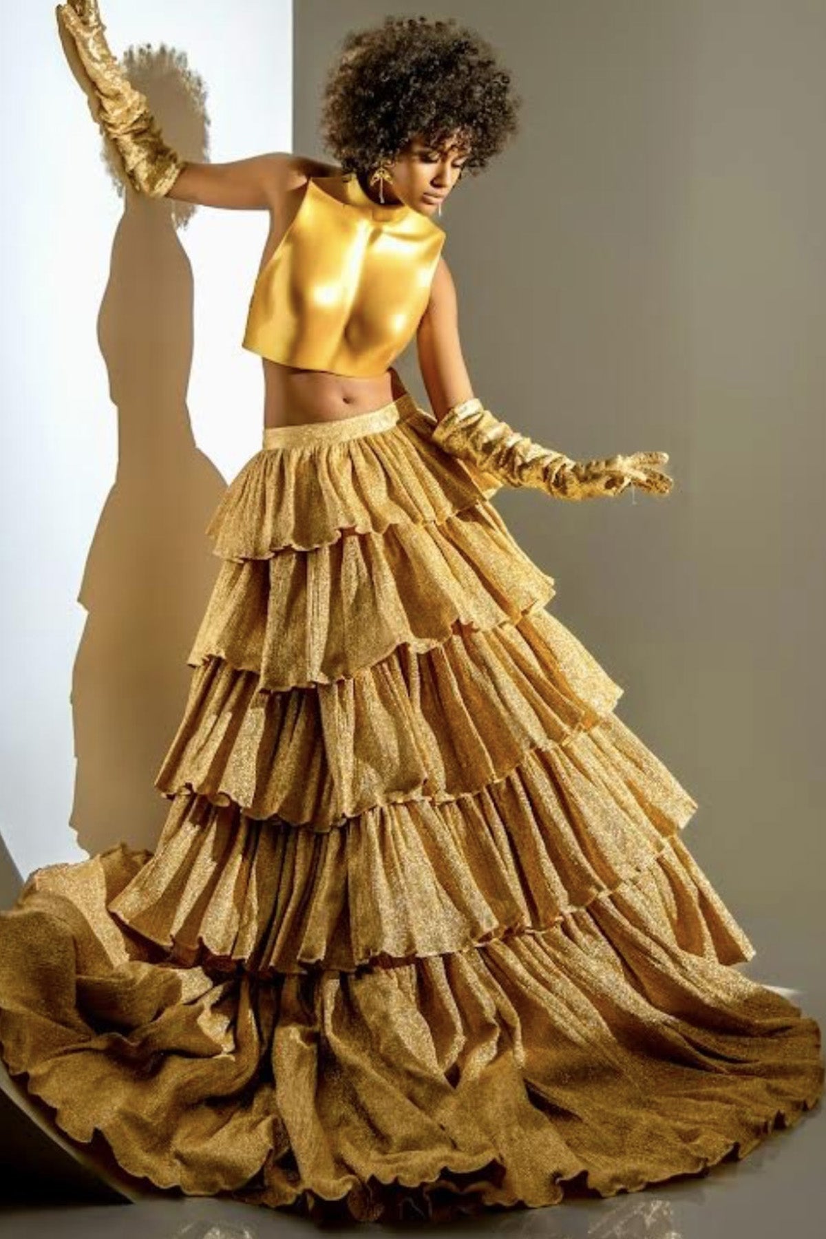 Buy Gold Crushed Tissue Skirt Set by Harshita for women online at ScrollnShops
