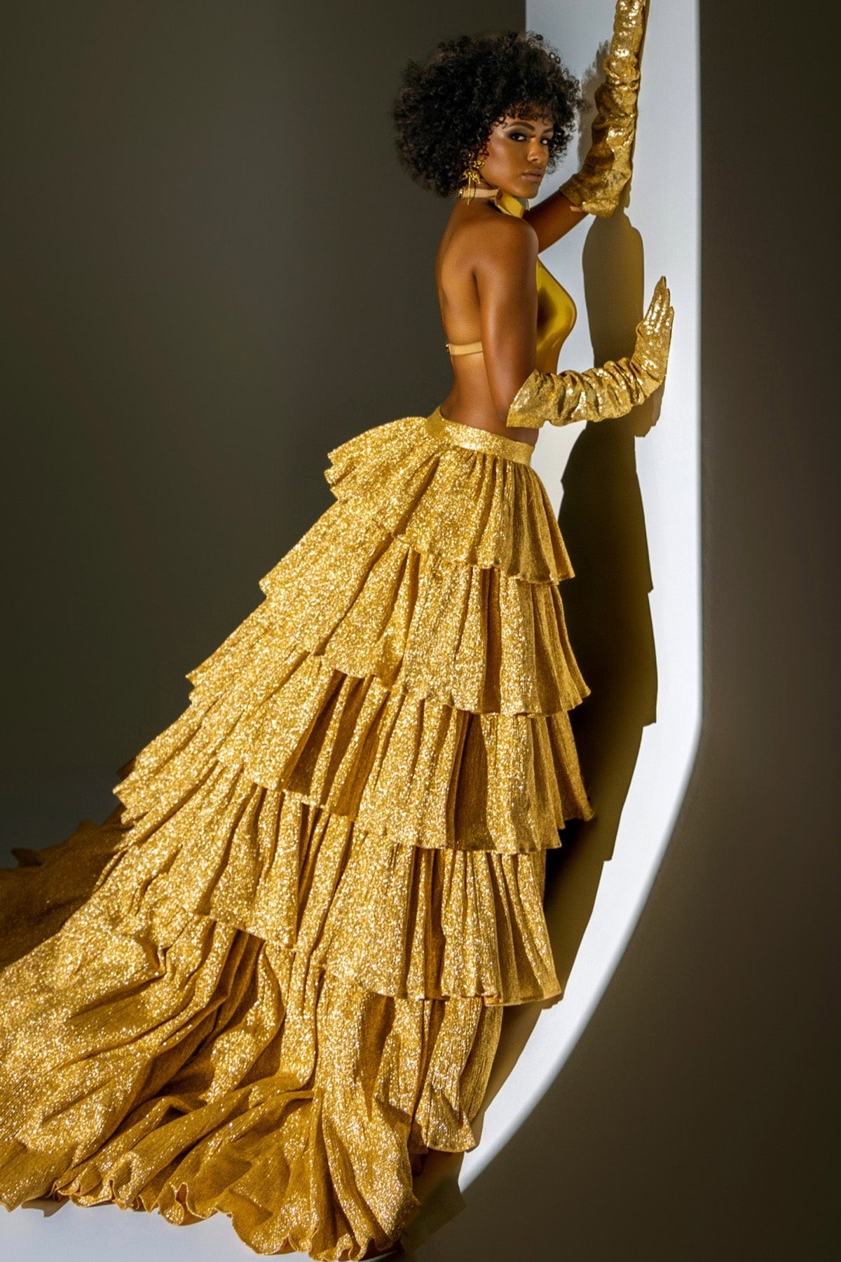 Gold Crushed Tissue Skirt Set