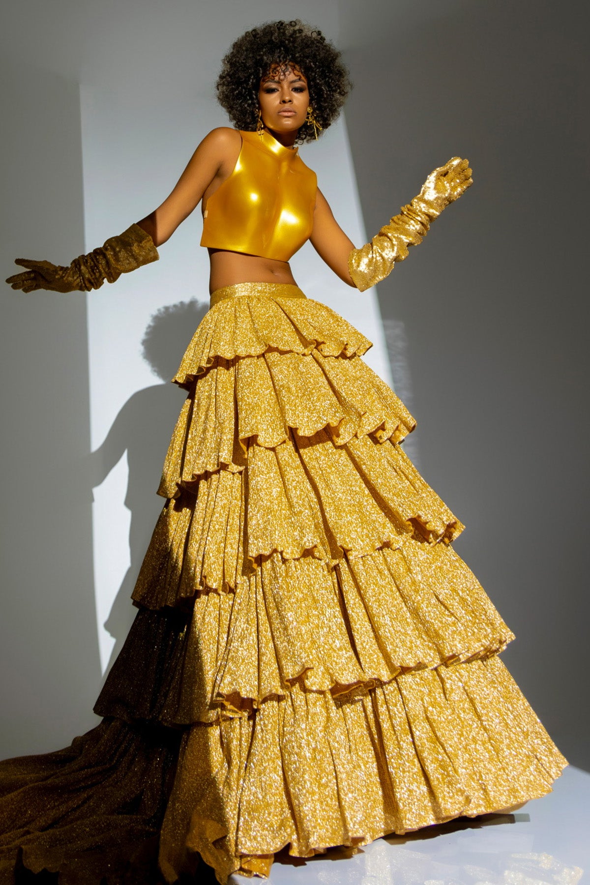 Gold Crushed Tissue Skirt Set