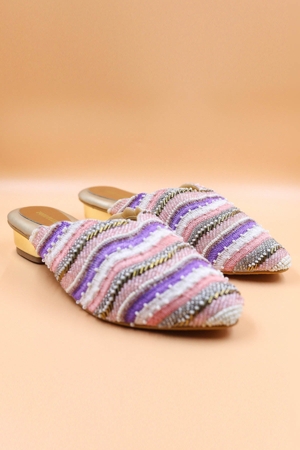 Foot Fuel Gold Crystal & Bead Work Mules for accessories online at ScrollnShops