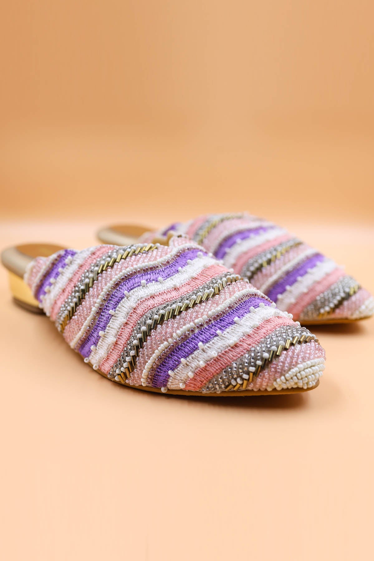 Gold Crystal & Bead Work Mules