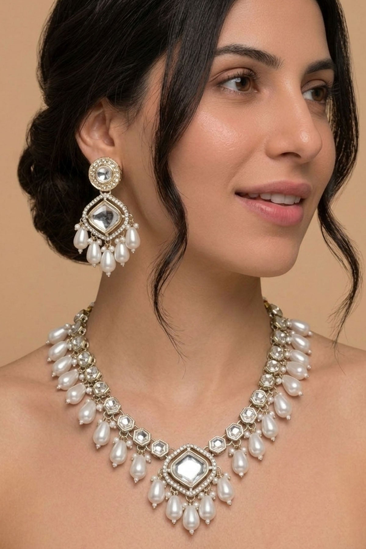 Buy Gold Crystal Drop Jewellery Set for women by Inko & Co online available at scrollnshops