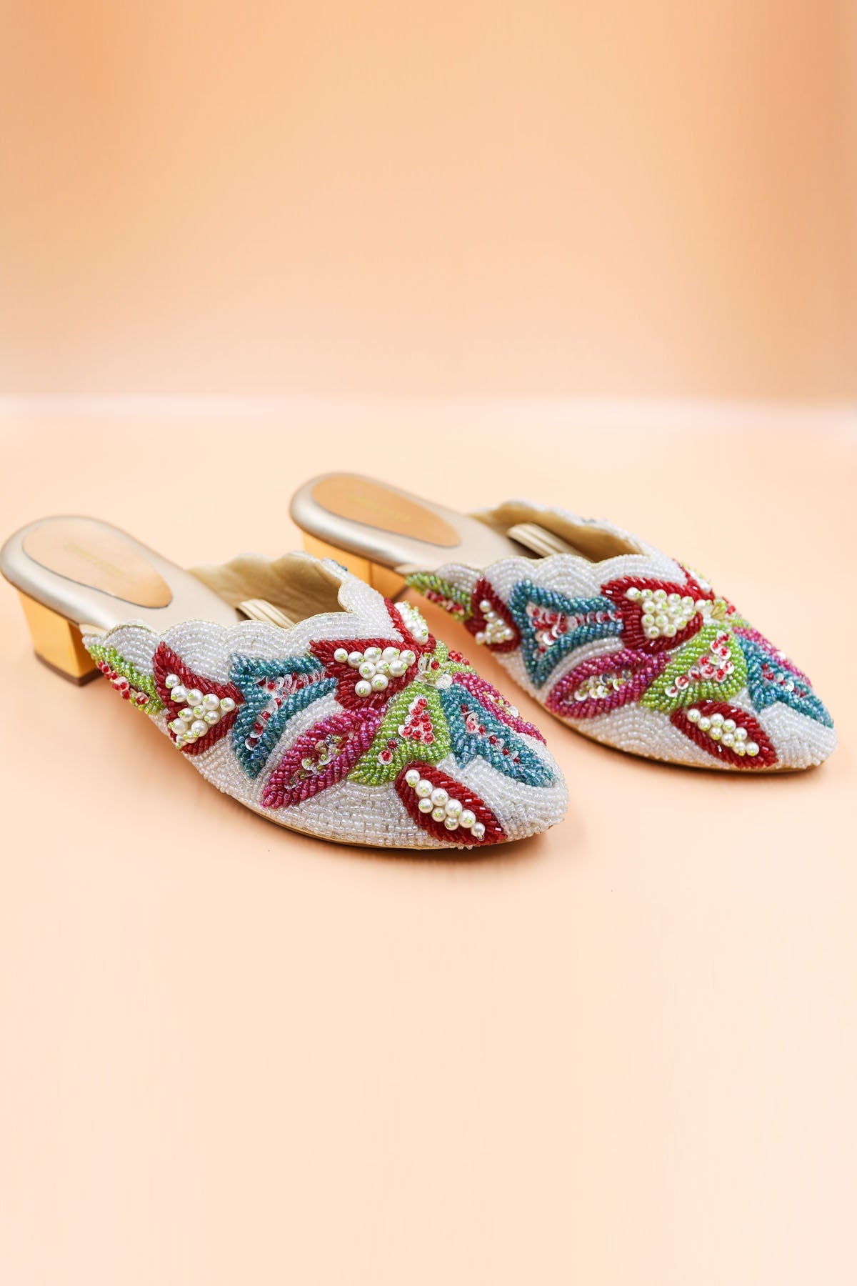 Foot Fuel Gold Crystal Embroidered Mules for accessories online at ScrollnShops