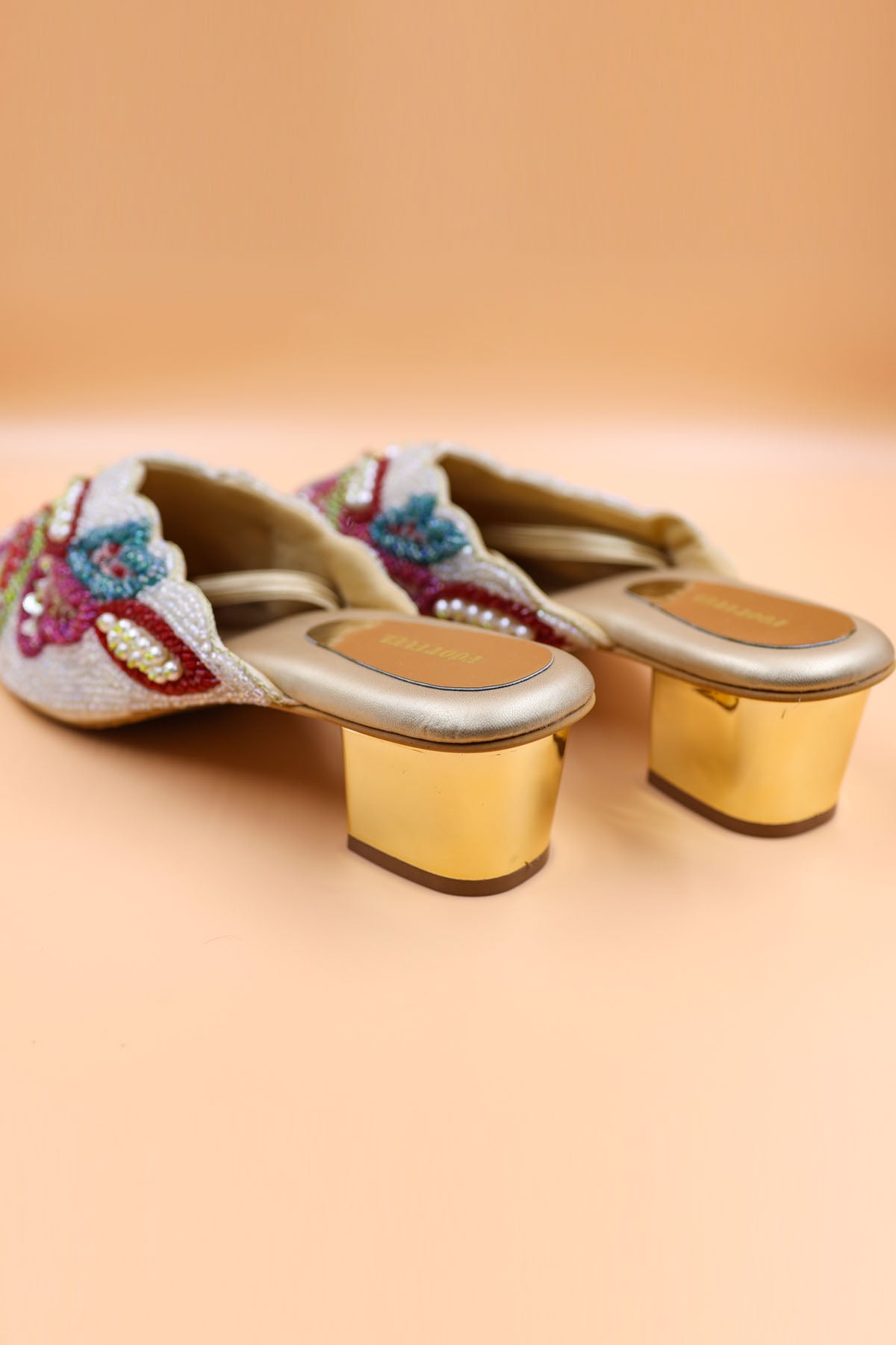 Gold Crystal Embroidered Mules
