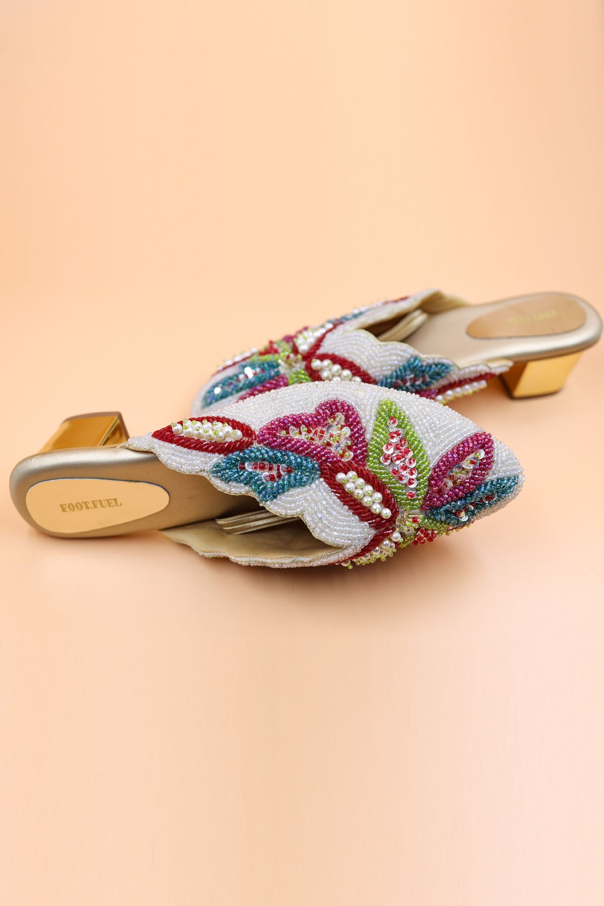 Gold Crystal Embroidered Mules