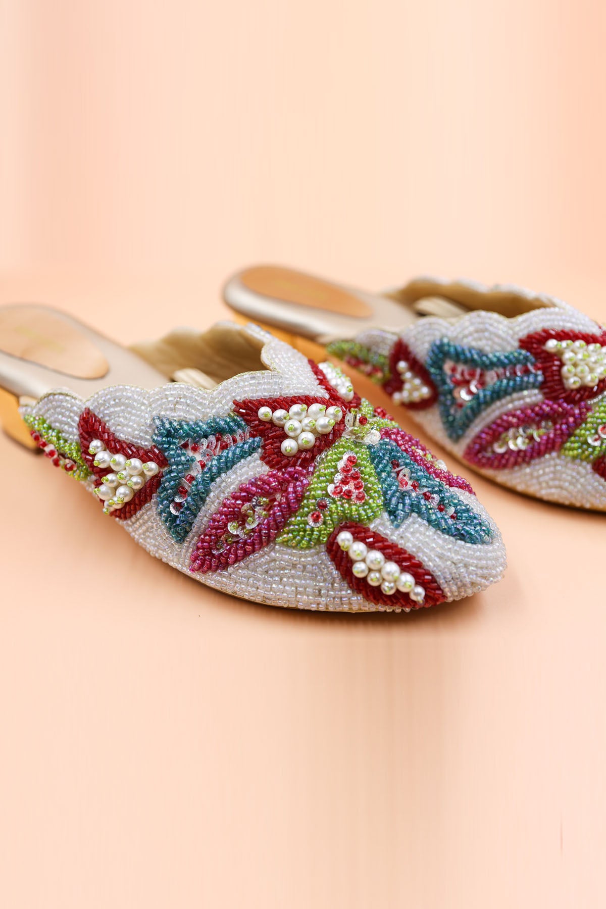 Gold Crystal Embroidered Mules