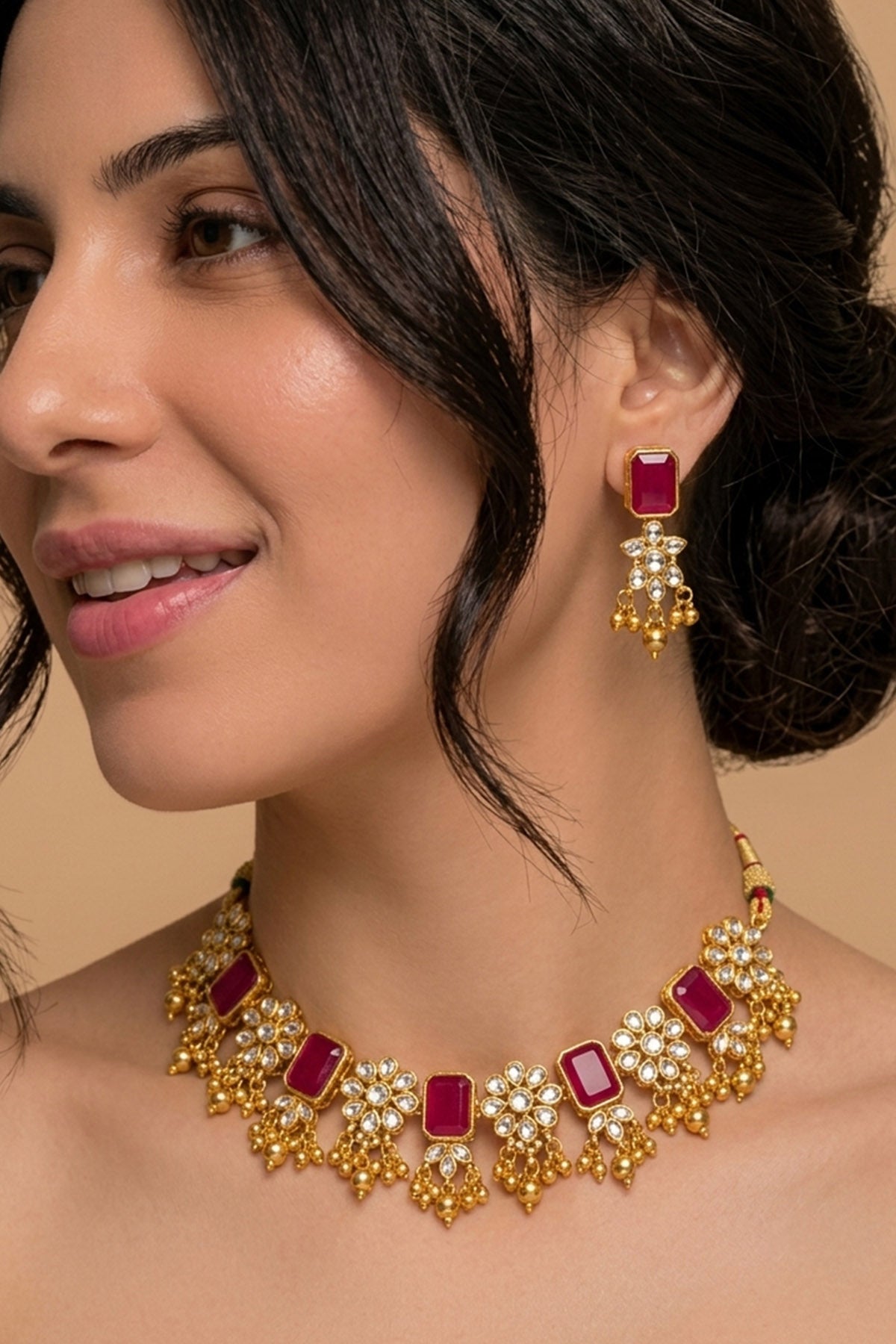 Buy Gold Crystal Flower Choker Set for women by Inko & Co online available at scrollnshops