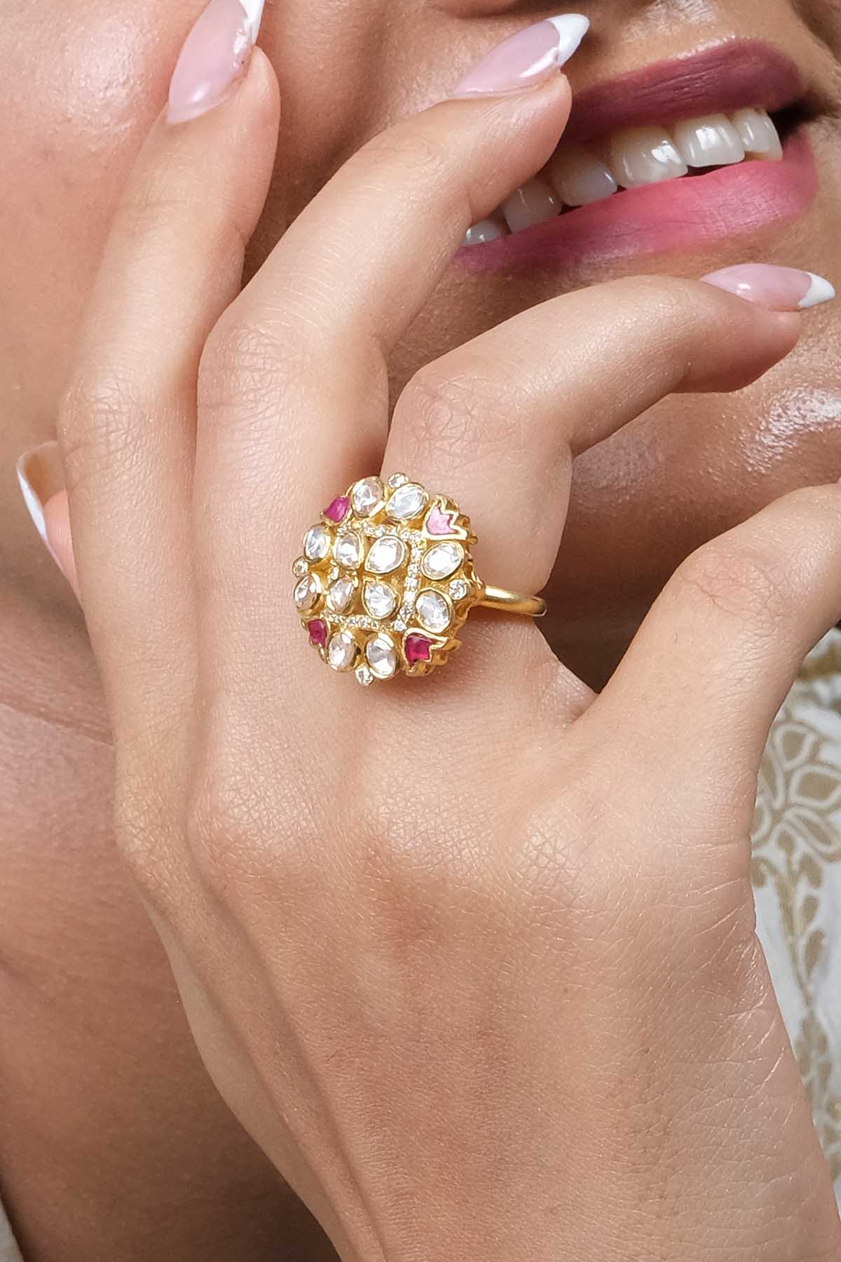 Gold Cubic Zirconia Lotus Ring