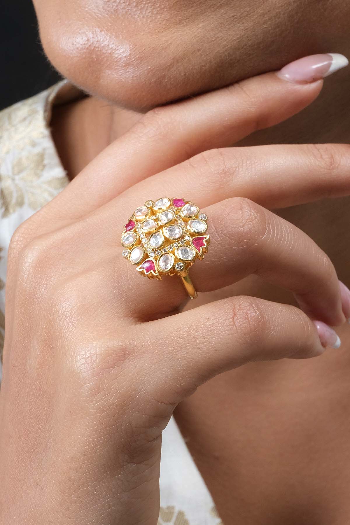 Gold Cubic Zirconia Lotus Ring