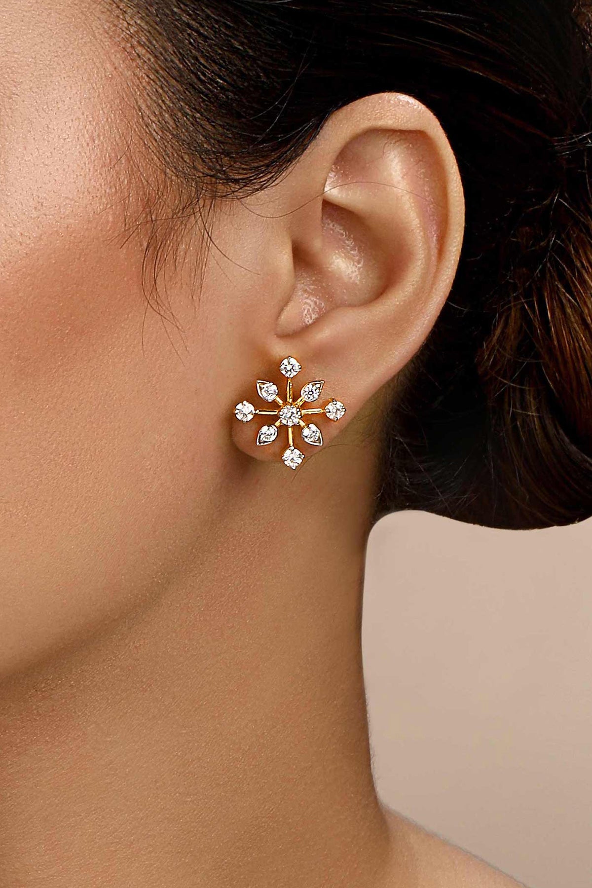 Buy Gold Cubic Zirconia Pushan Studs by Sica for women online at ScrollnShops