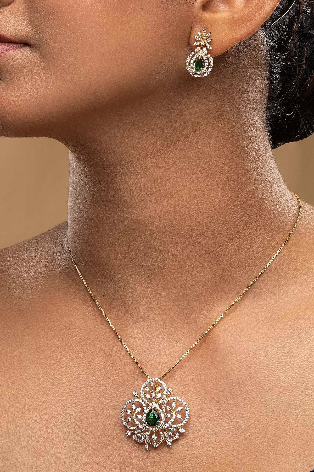 Buy Gold Diamond Dangler & Necklace for women by Sica online available at scrollnshops