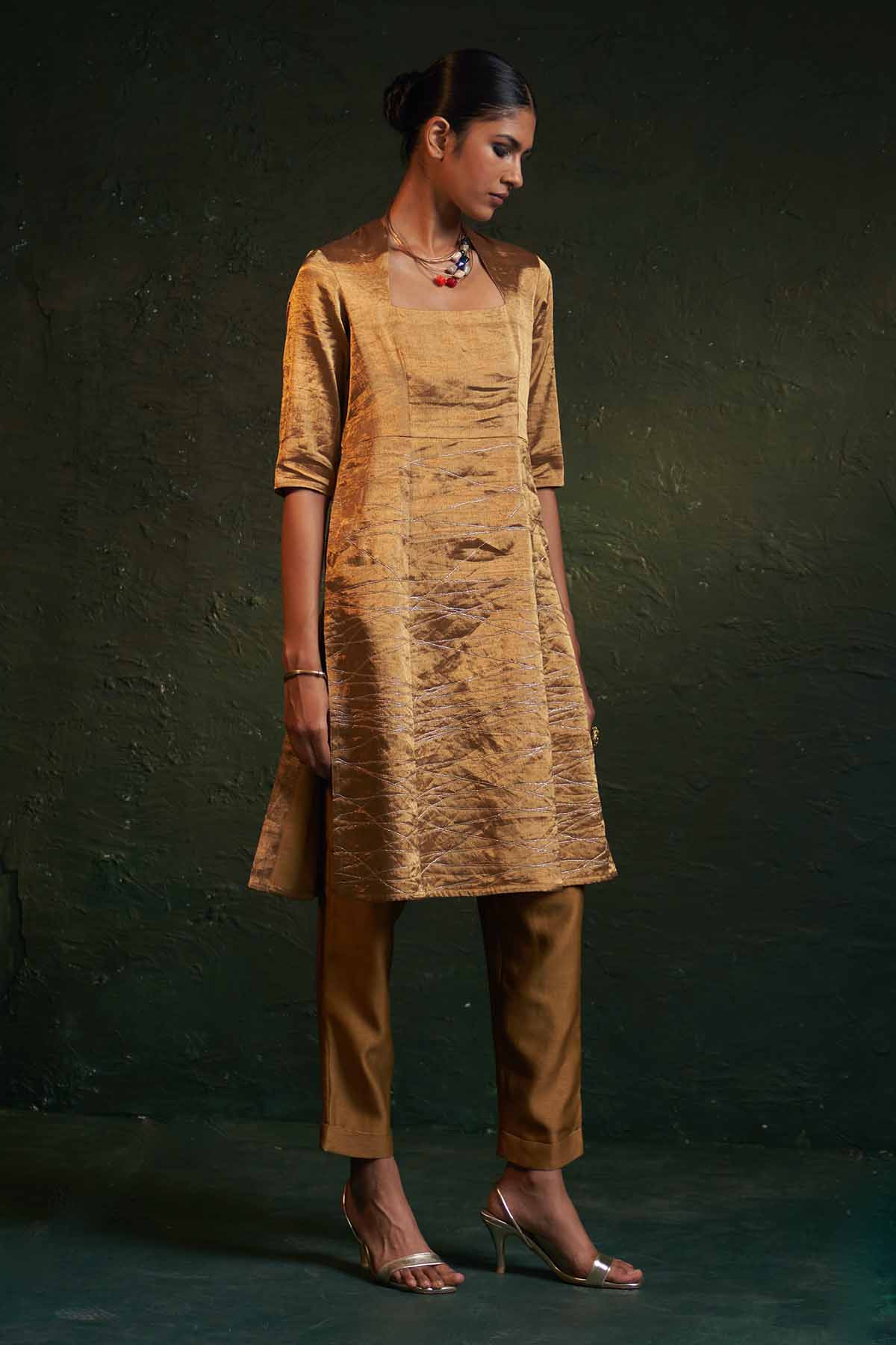 Gold Dori Square Neck Kurta Set