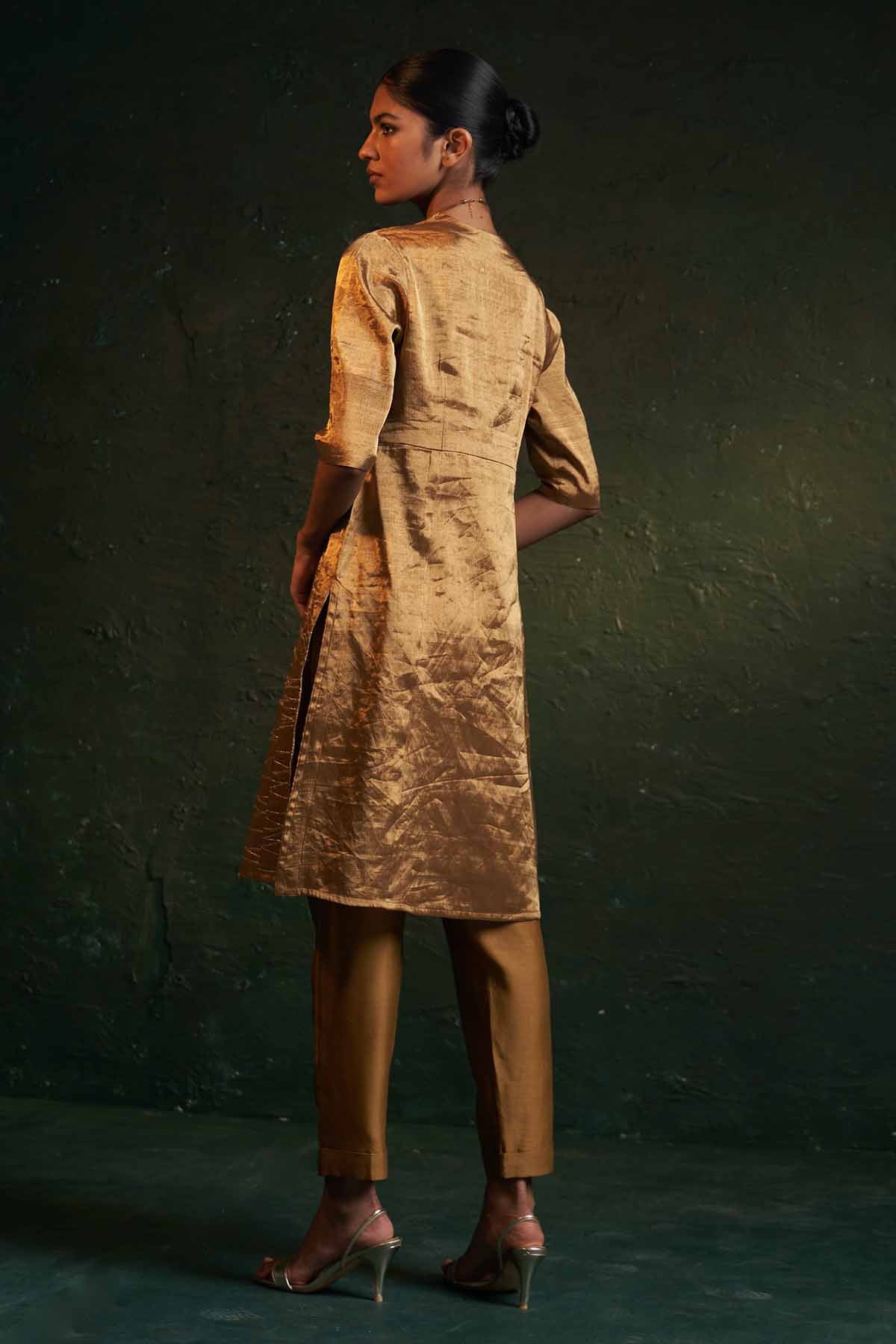 Gold Dori Square Neck Kurta Set