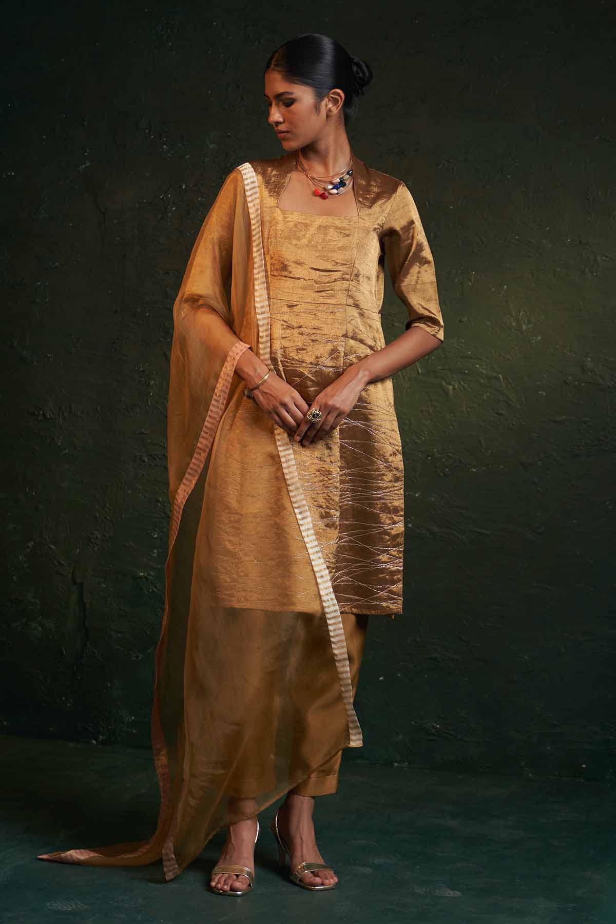 Buy Gold Dori Square Neck Kurta Set Online