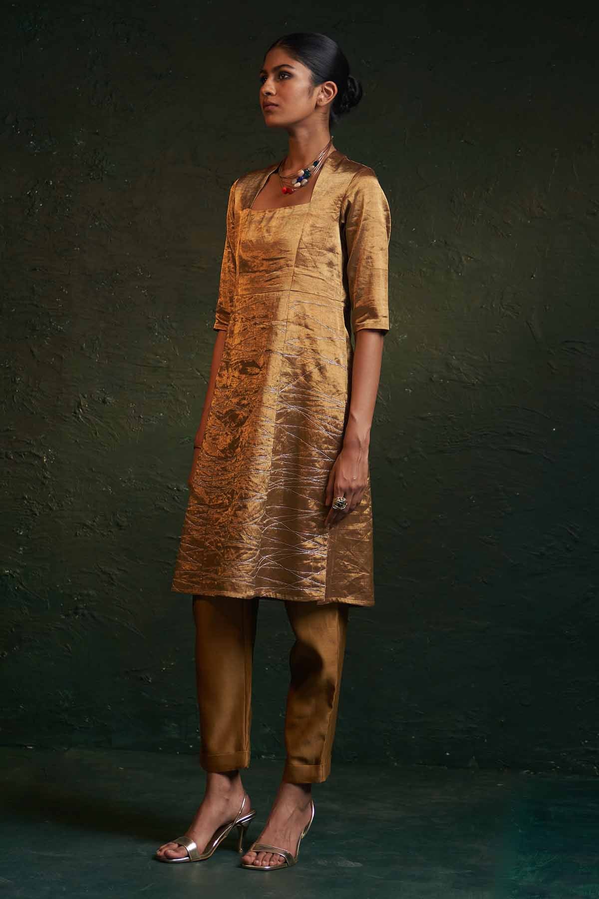 Gold Dori Square Neck Kurta Set