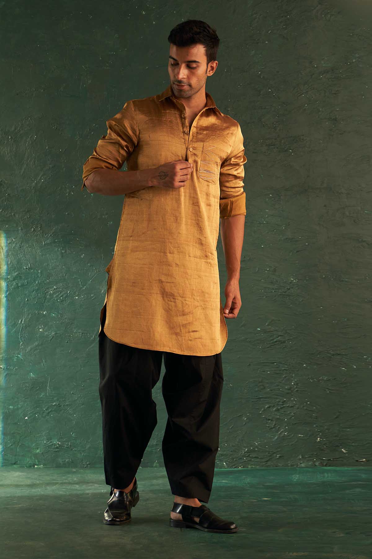 Buy Gold Dori work Pathani Kurta Set Online
